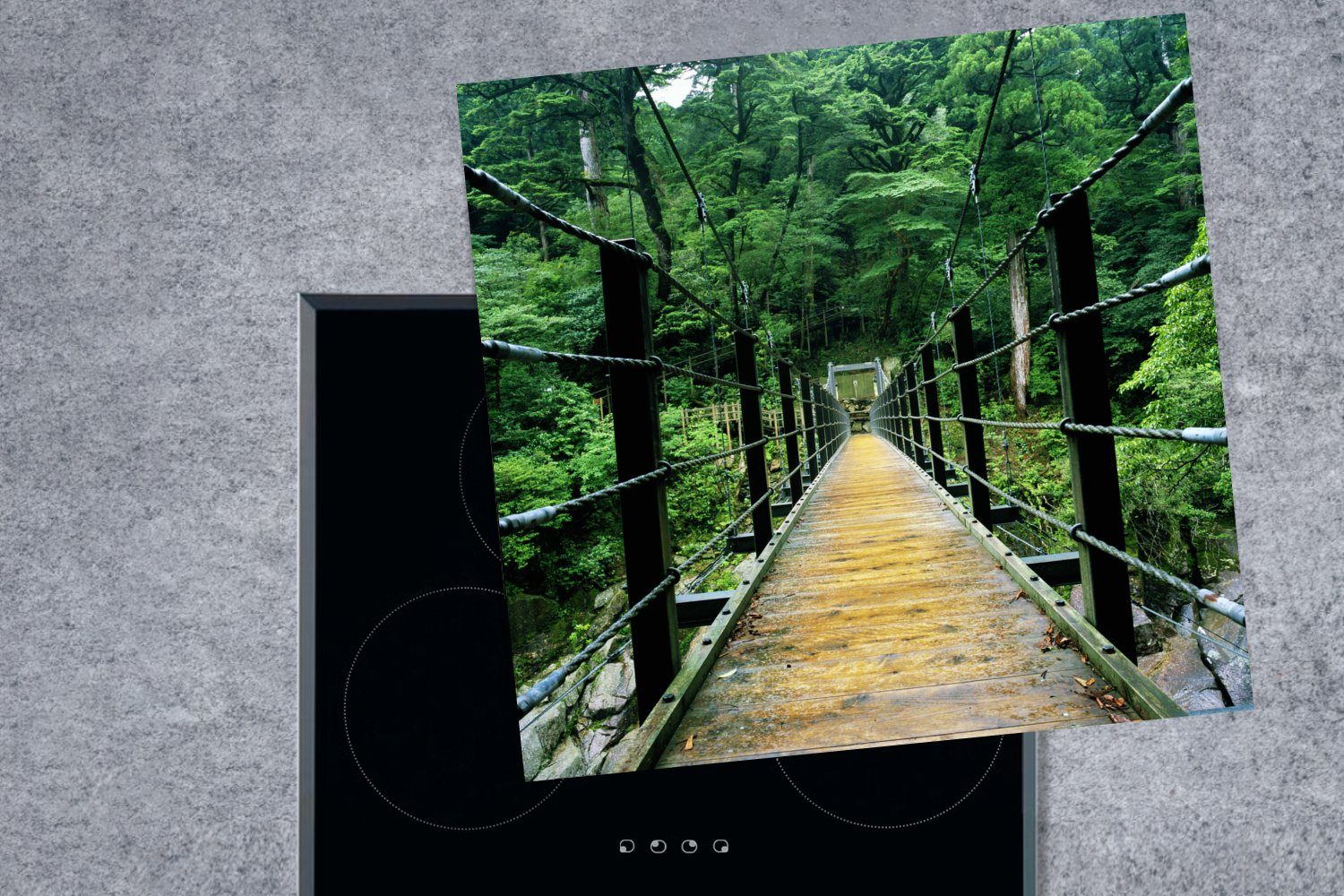 MuchoWow Herdblende-/Abdeckplatte Brücke zwischen Arbeitsplatte 78x78 Yakushima der Wäldern Vinyl, Japan, küche den (1 Insel in tlg), cm, für Ceranfeldabdeckung