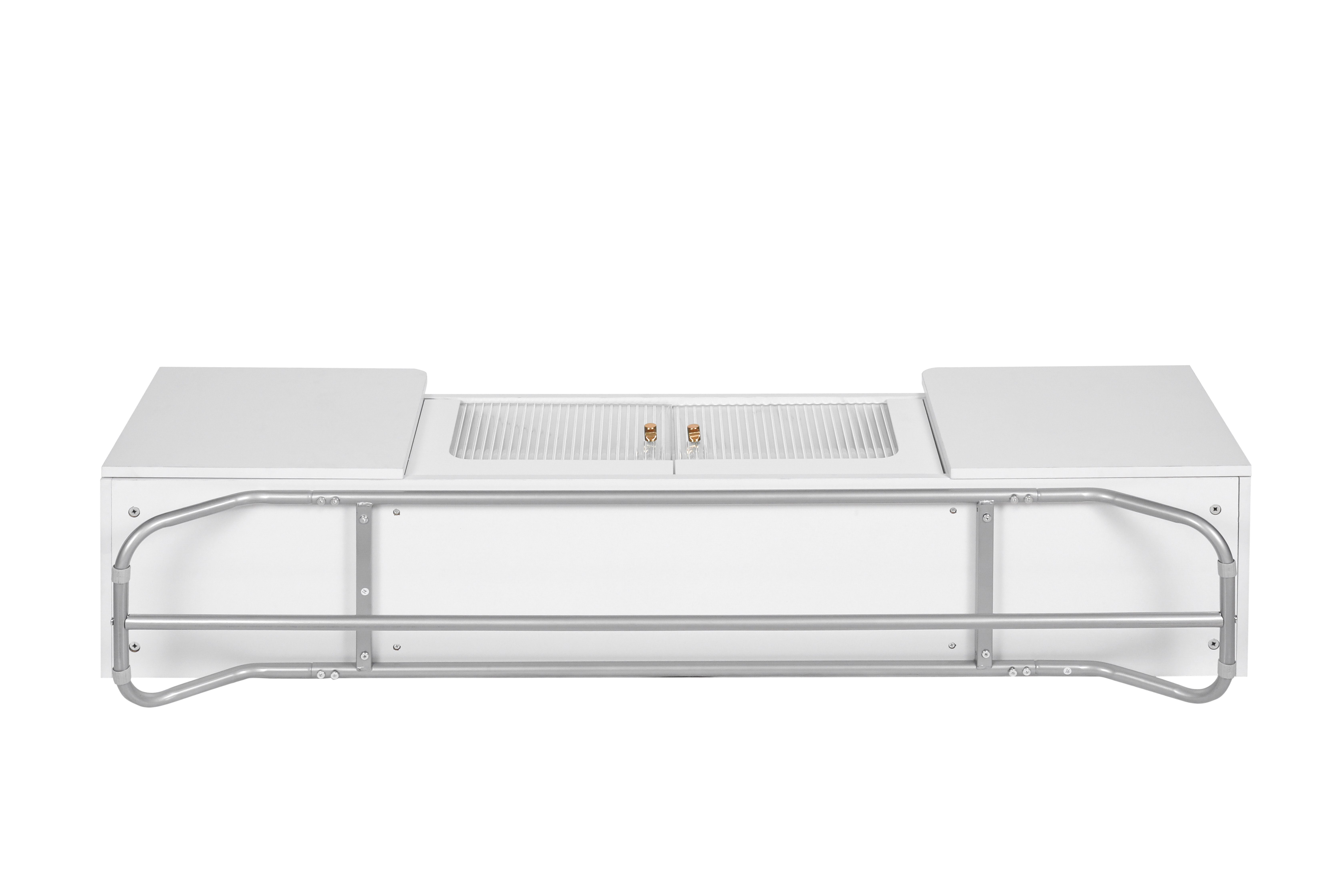 Lowboard (TV Schrank mit 4 Türen und 2 Regal), Hochglanz Tischplatte in Marmoroptik und schöne Glastür, Breite 150 cm