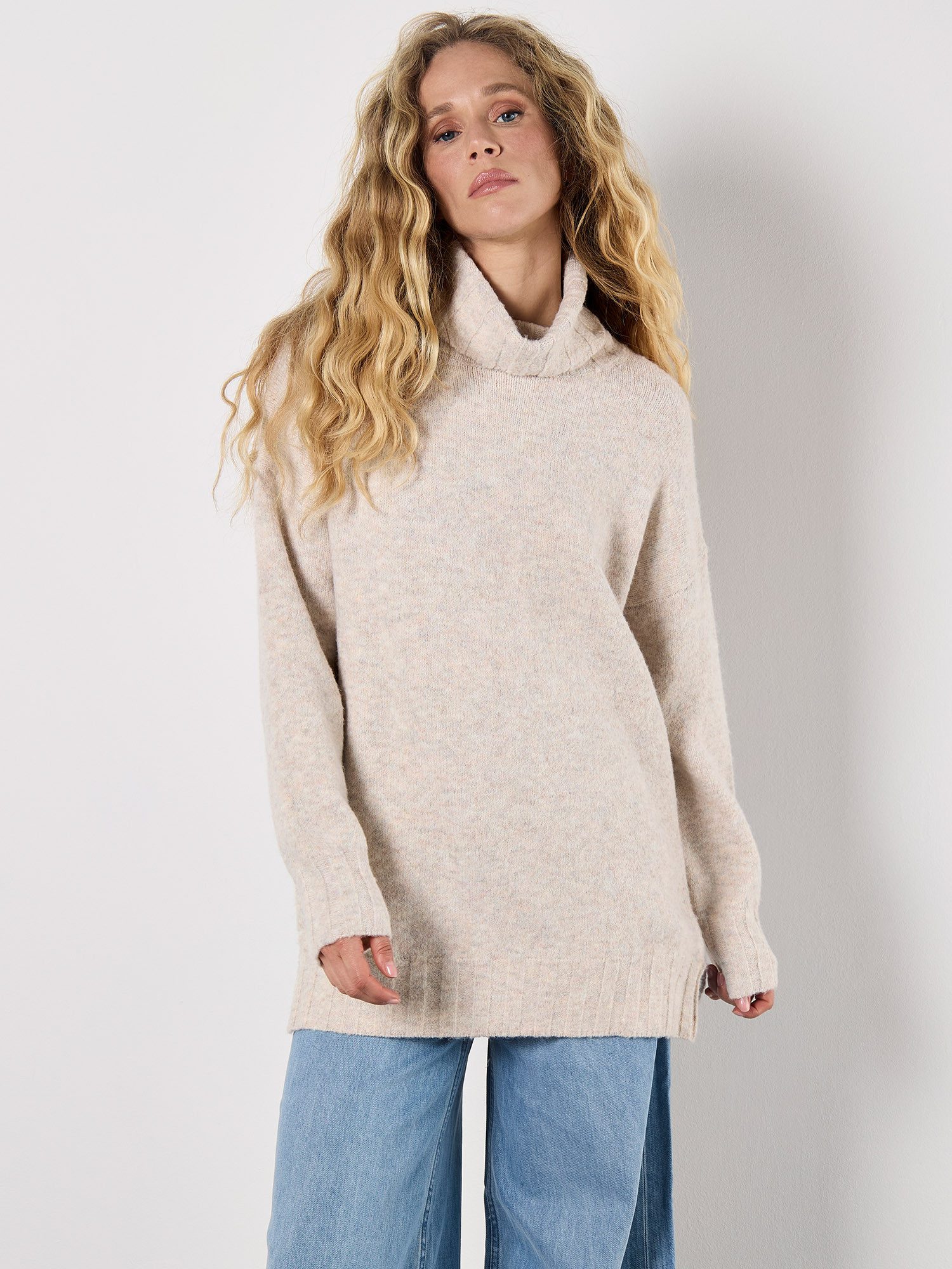 Apricot Rollkragenpullover Longpullover aus Grobstrick