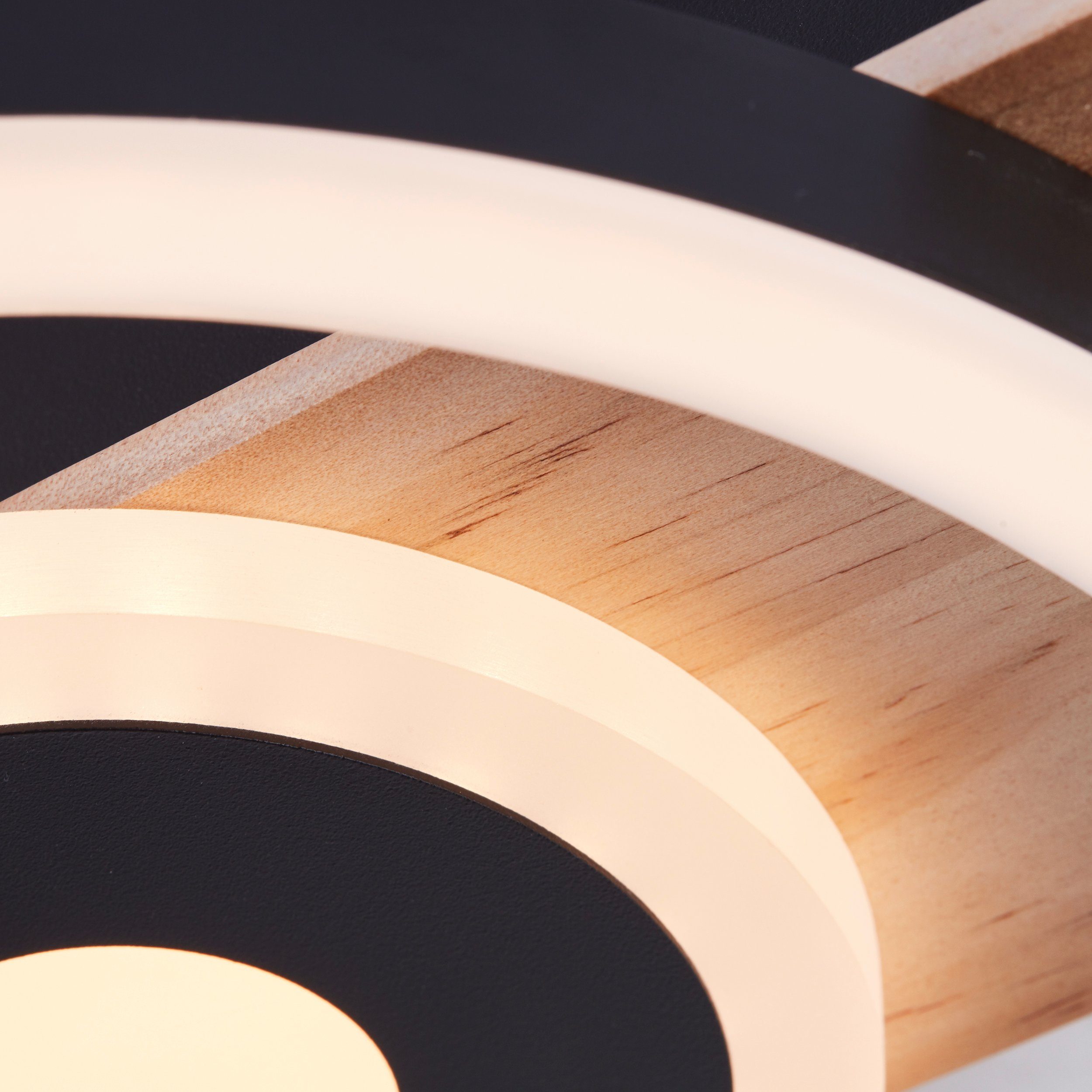 Lightbox LED LED 3000K Deckenleuchte warmweiß, mit fest LED Deckenleuchte, und Minimalistische 1100lm aus Metall/Holz integriert