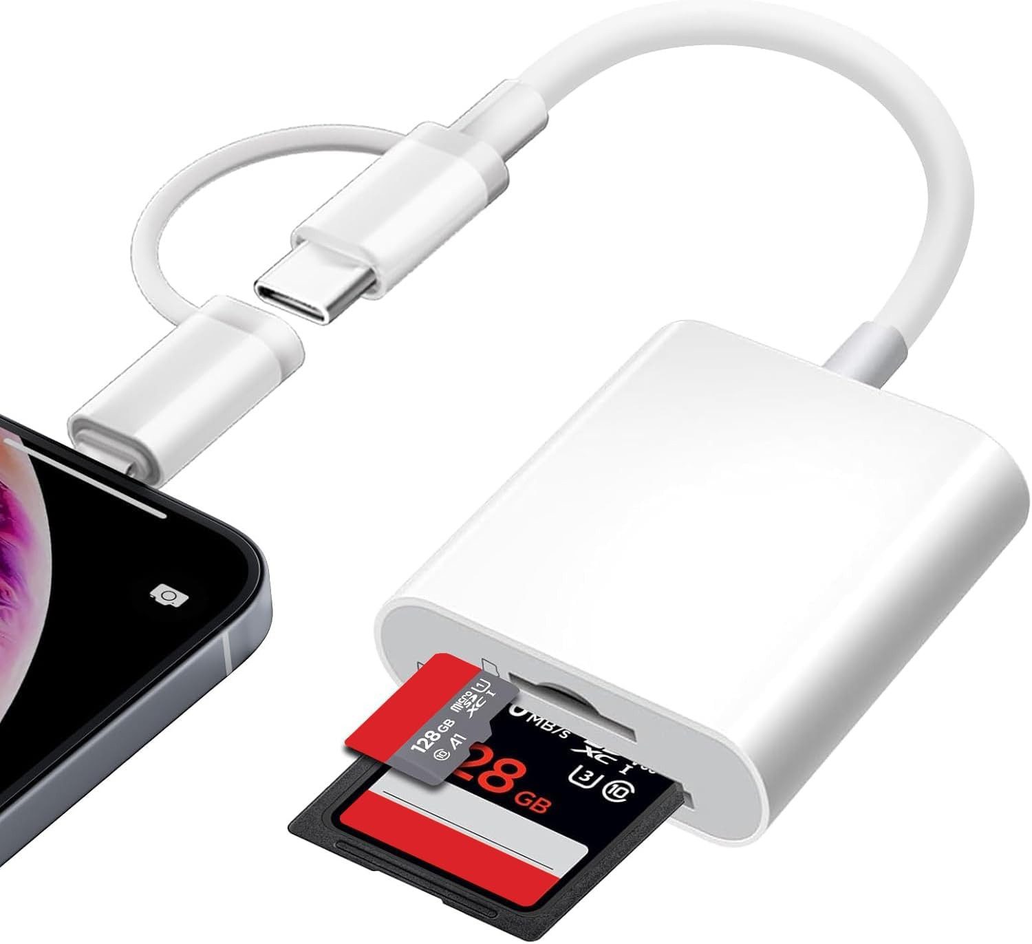 Vornix USB-C Hub 2-IN-1 Adapter USB-Adapter 2 in 1 Lightning USB C SD Kartenleser mit SD/MicroSD Slots zu iPhone 14/14 Pro/13/13 Pro/12/12 Pro/11/11Pro/XS/XS Max/XR/8/7 und iPad und mehr andere iOS-Schnittstellengeräte, USB SD Kartenleser für iPhone iPad
