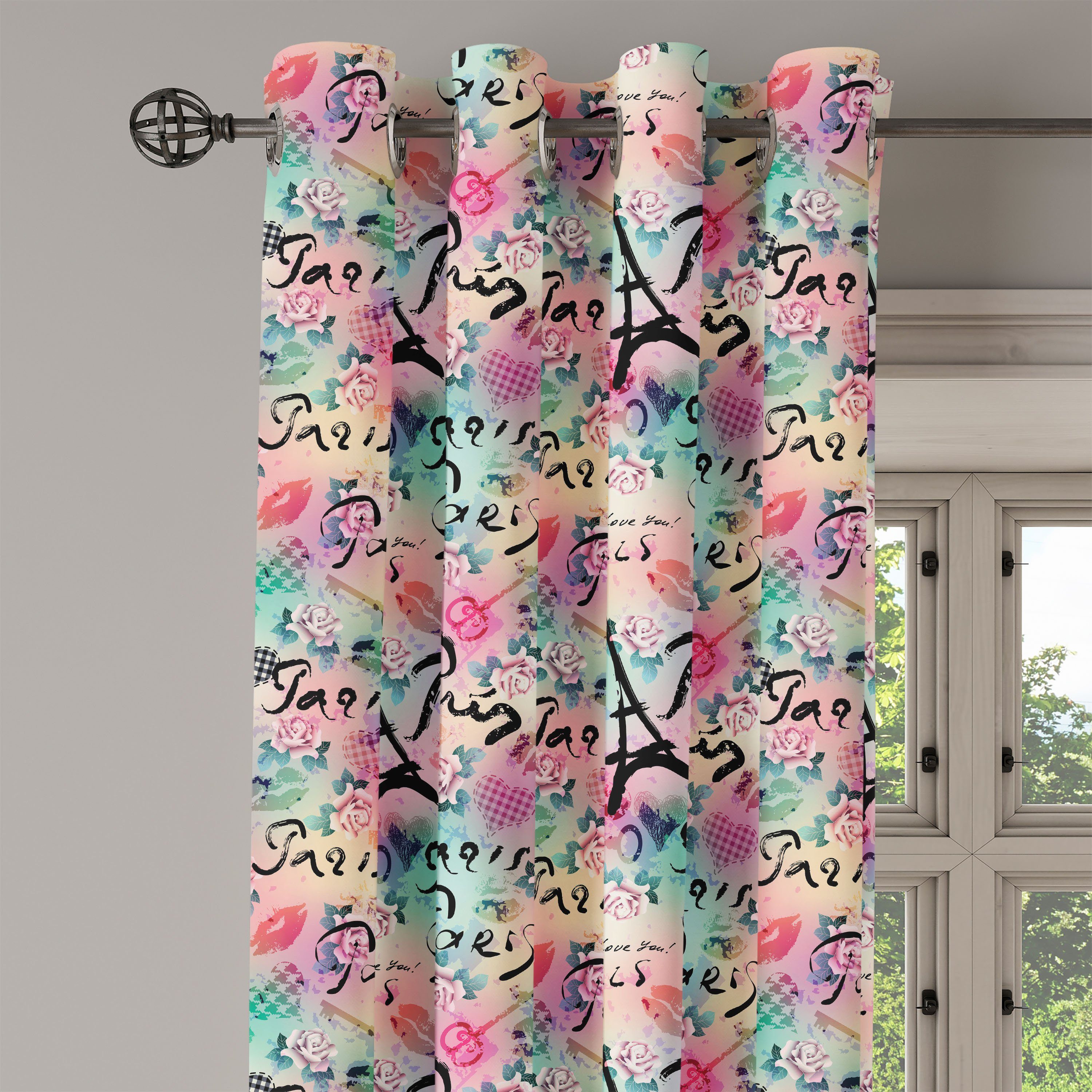 Gardine Dekorative 2-Panel-Fenstervorhänge Blumen Paris für Schlafzimmer Wohnzimmer, Romantische Abakuhaus, Rose