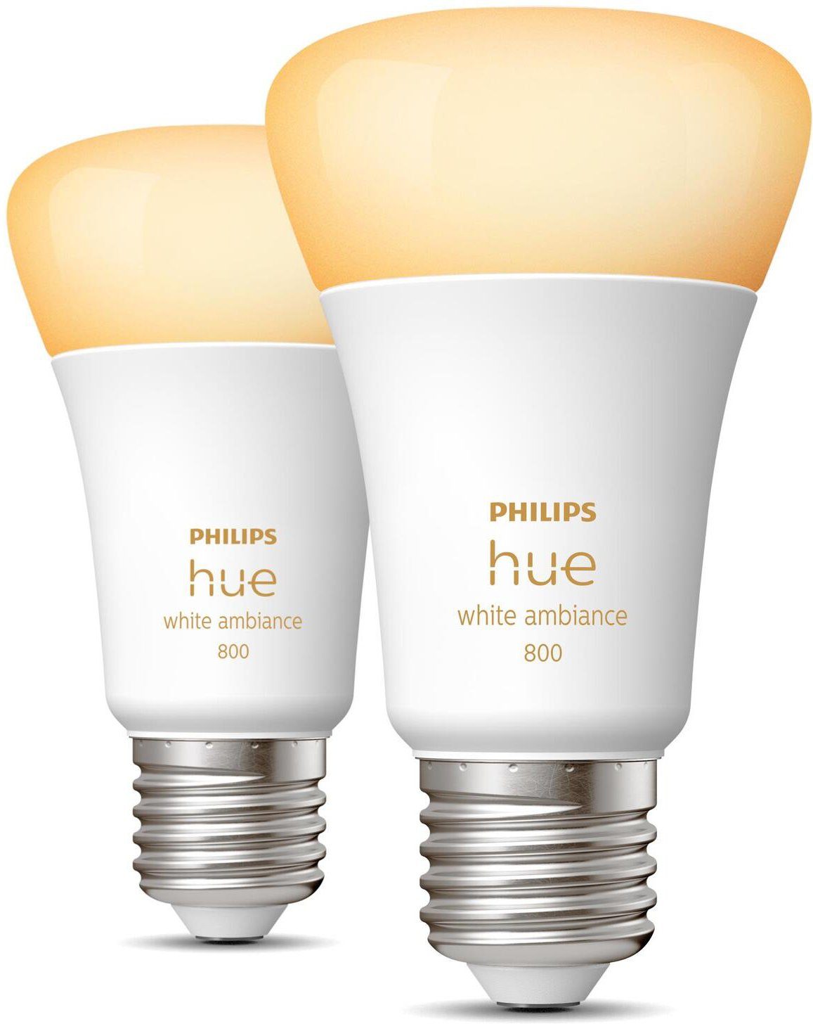 Philips Hue LED-Leuchtmittel White Ambiance E27 Dopelpack 2x570lm60W!, E27, 2 St., Warmweiß, CCT-Farbtemperatursteuerung - warmweiß bis tageslichtweiß