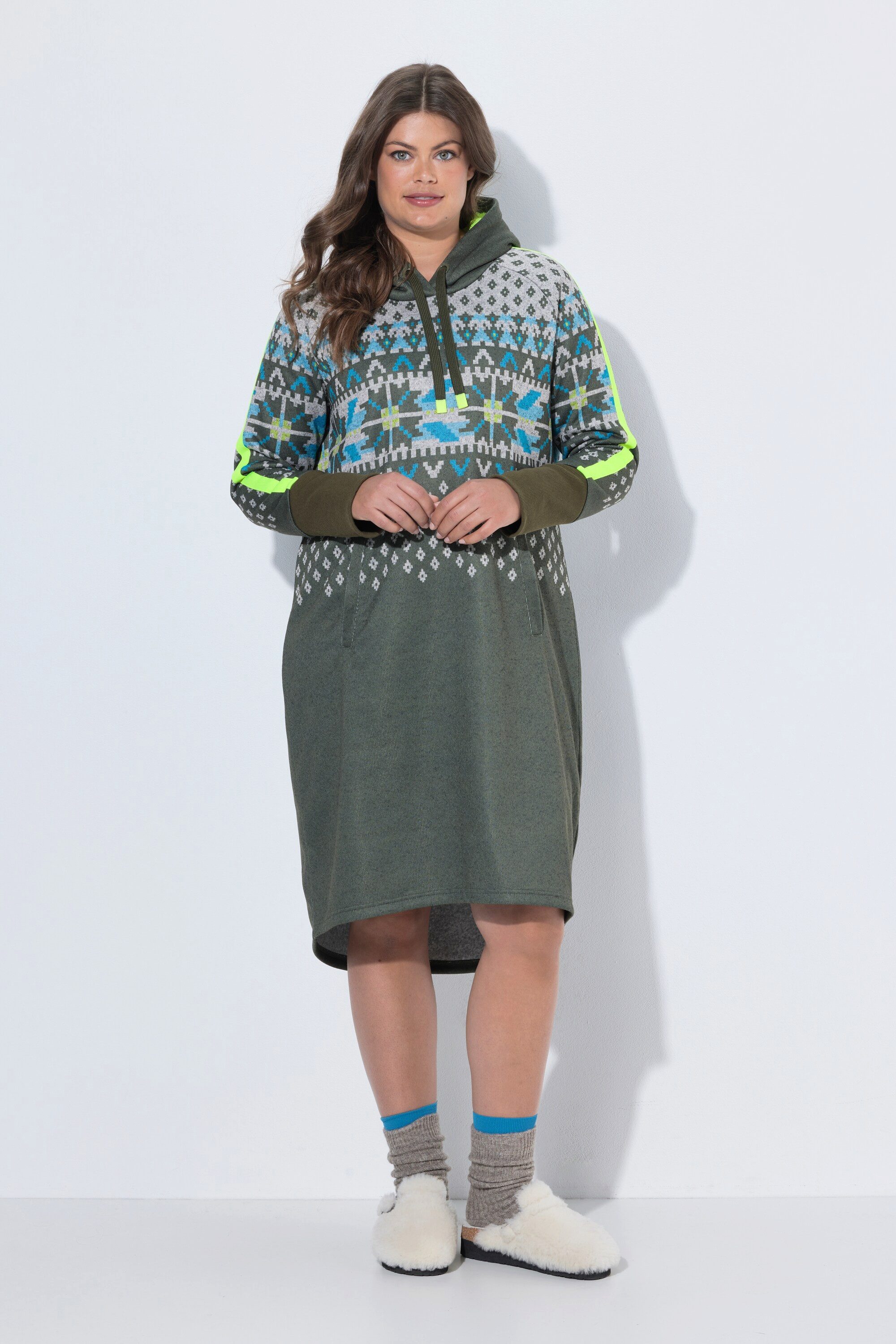 Laurasøn Strickkleid Norweger-Strickfleece-Kleid Kapuze Langarm