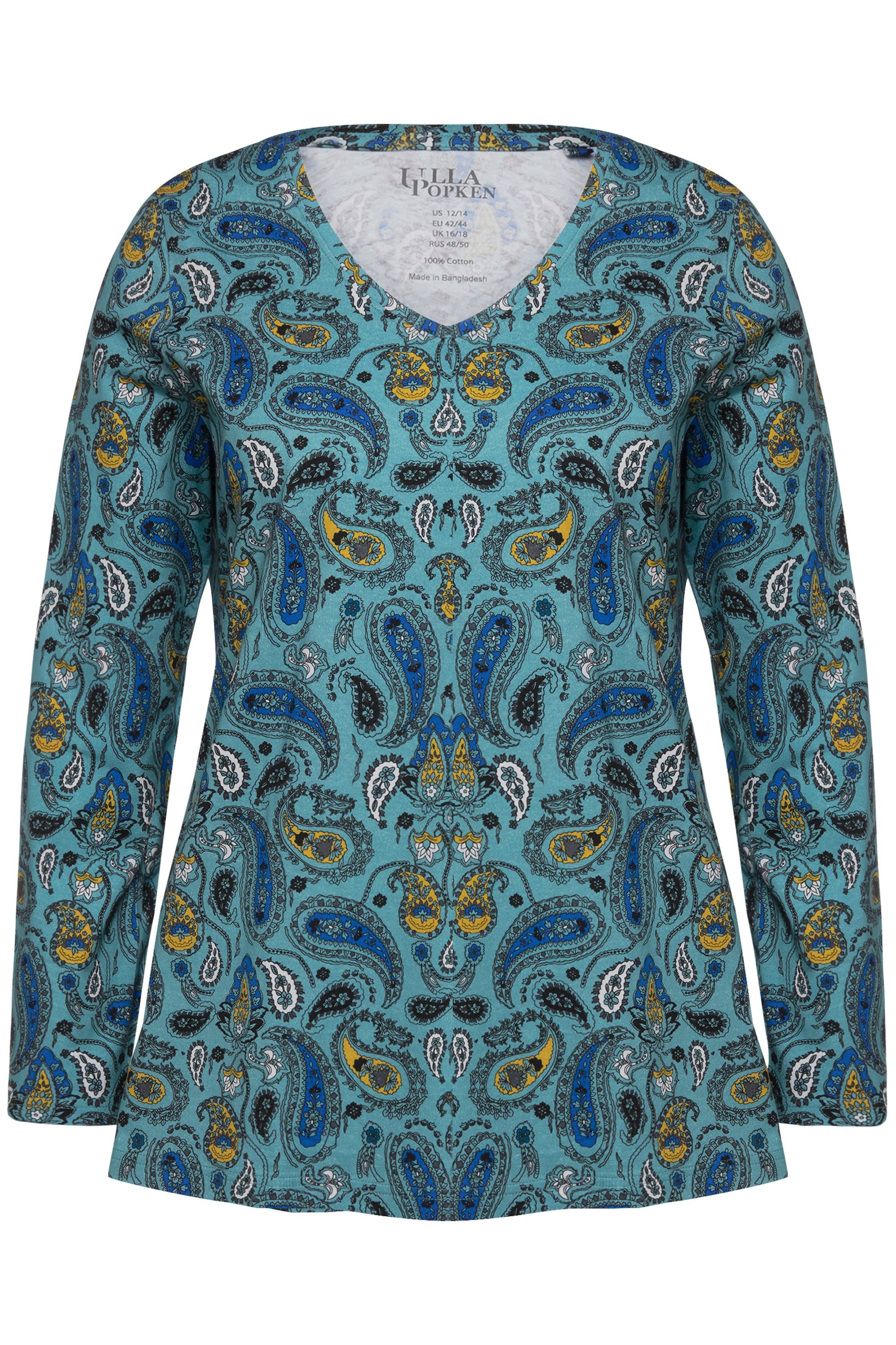 Ulla Popken Longshirt T-Shirt Paisleymuster V-Ausschnitt günstig online kaufen