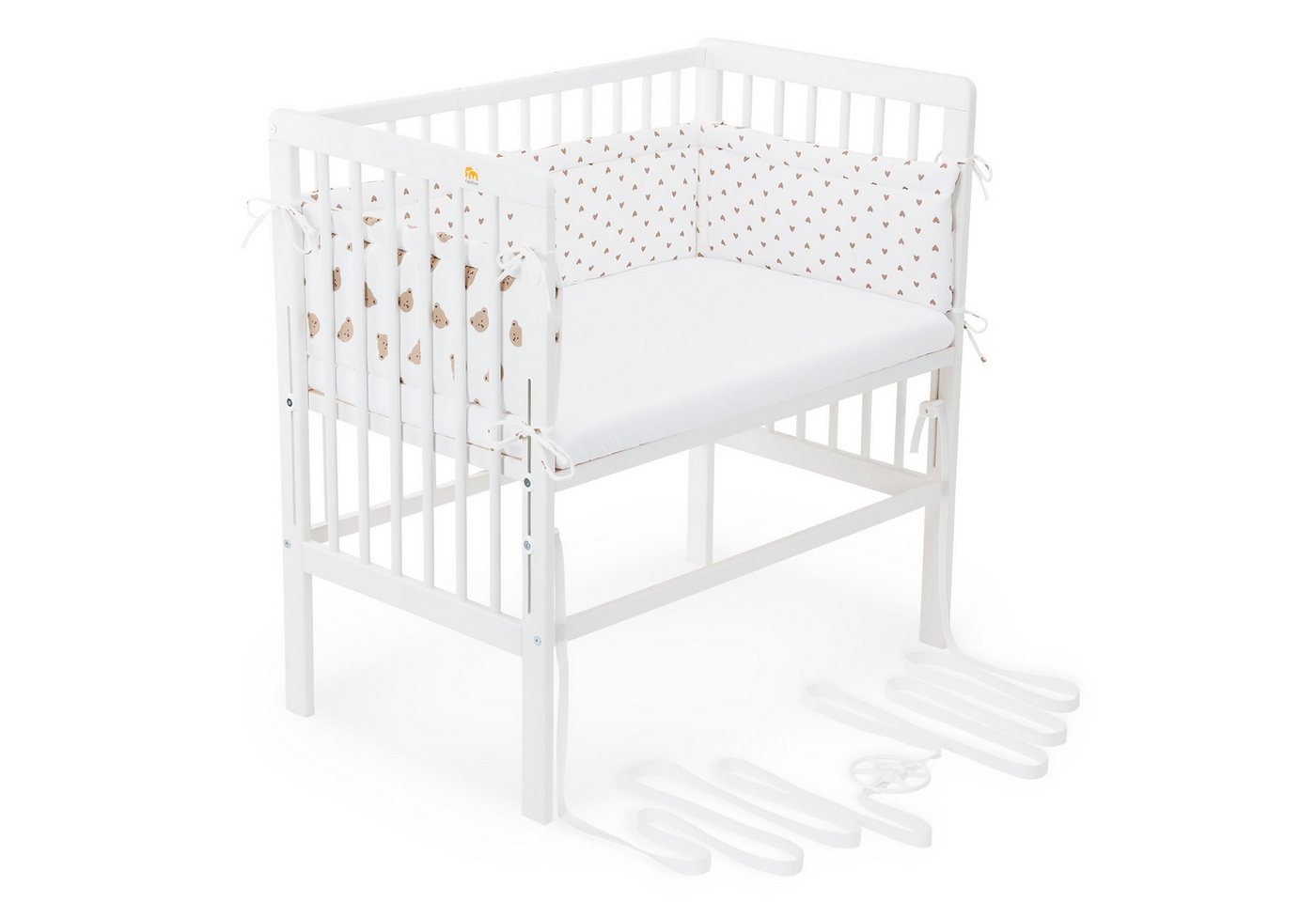 FabiMax Beistellbett Babybett Boxspring weiß lackiert, 90 x 55 cm Liegefläche, aus Buchenholz, Stufenlos höhenverstellbar 40-73 cm, Holz-Lattenrost
