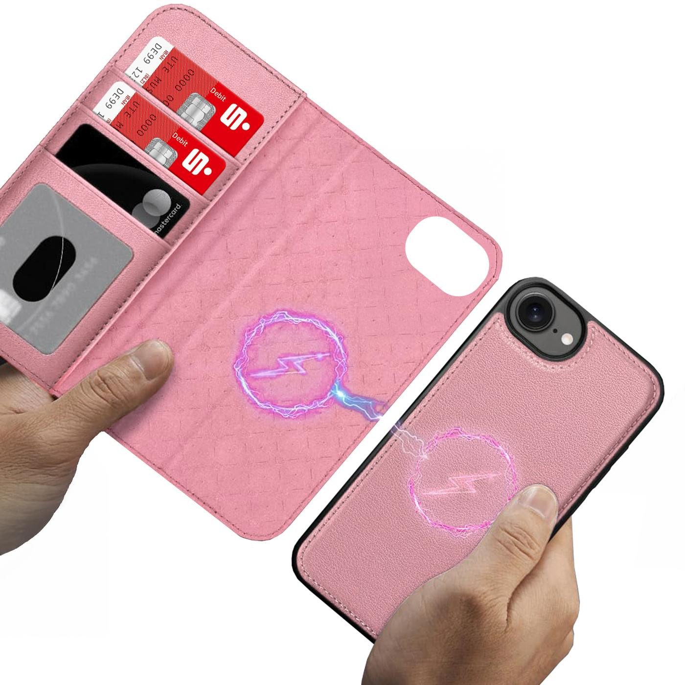 CoolGadget Handyhülle Magnet Book Case für iPhone 17e / iPhone 16e Hülle + Klapphülle 6,1 Zoll, 2in1 abnehmbare magnetische RFID Schutzhülle Kartenfach Fotofenster