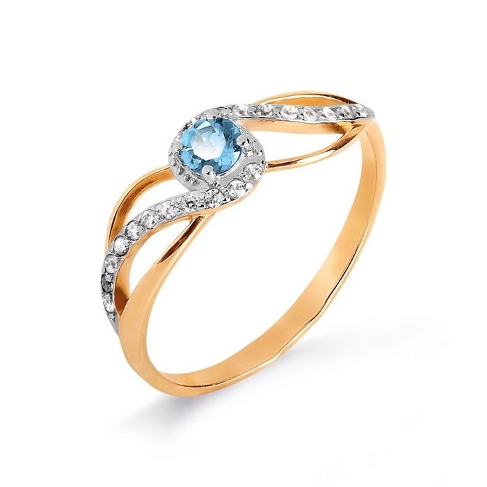 Zolotoy Goldring Fingerring 585 Rosegold blaue Topas Zirkonia 147017090-01 Damen Ring (1-tlg. inkl. Schmuckbox) Natursteine Goldschmuck für Damen