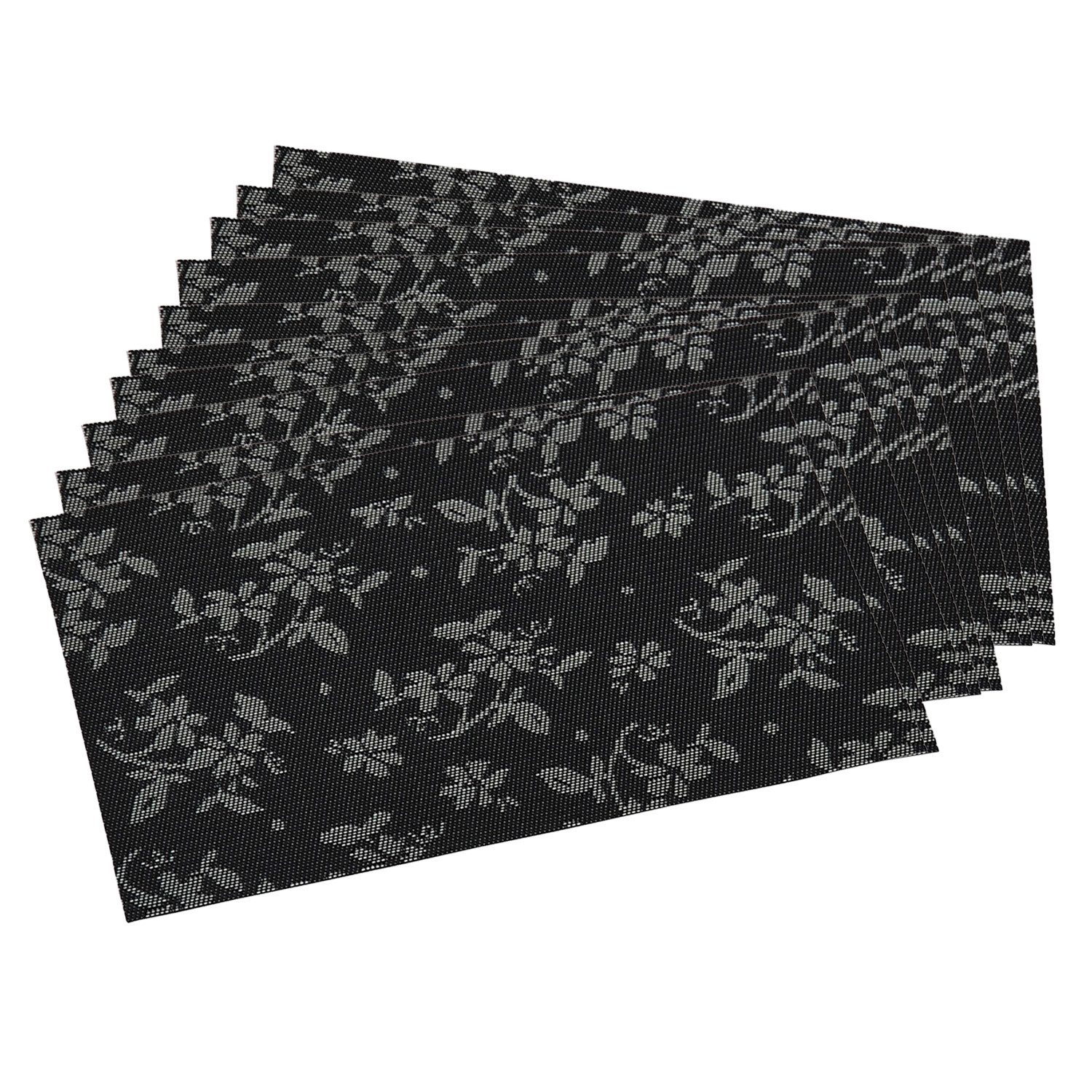 Kesper Platzset 10 Platzsets aus Kunststoff, Flora Schwarz - 43 x 29 cm, (10-St), geräuschdämpfend