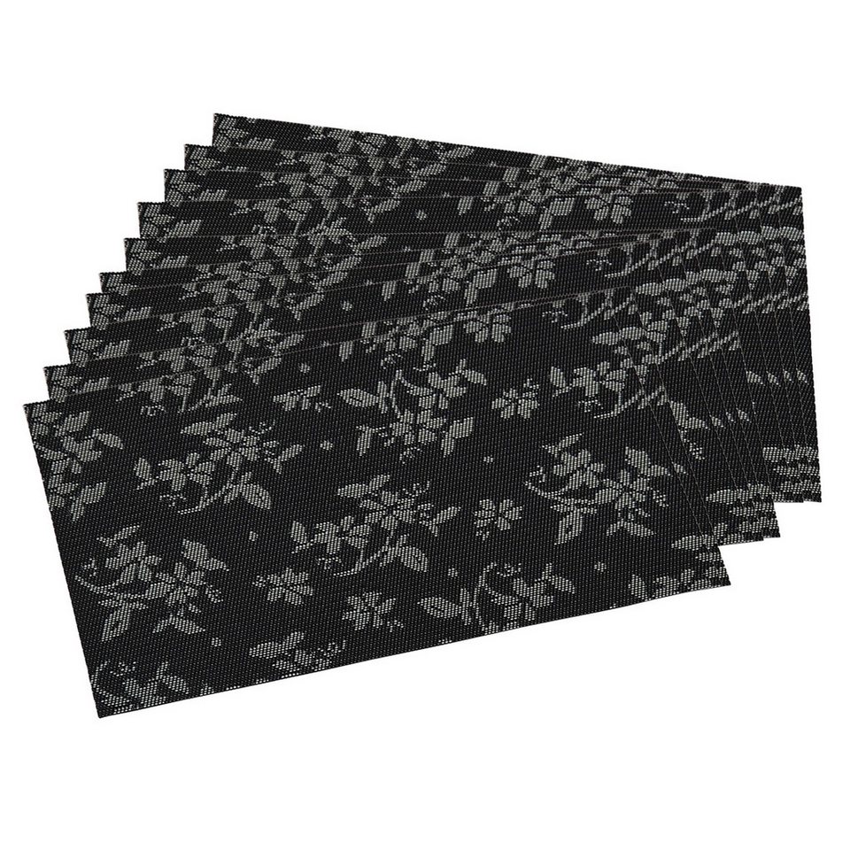 Kesper Platzset 10 Platzsets aus Kunststoff, Flora Schwarz
