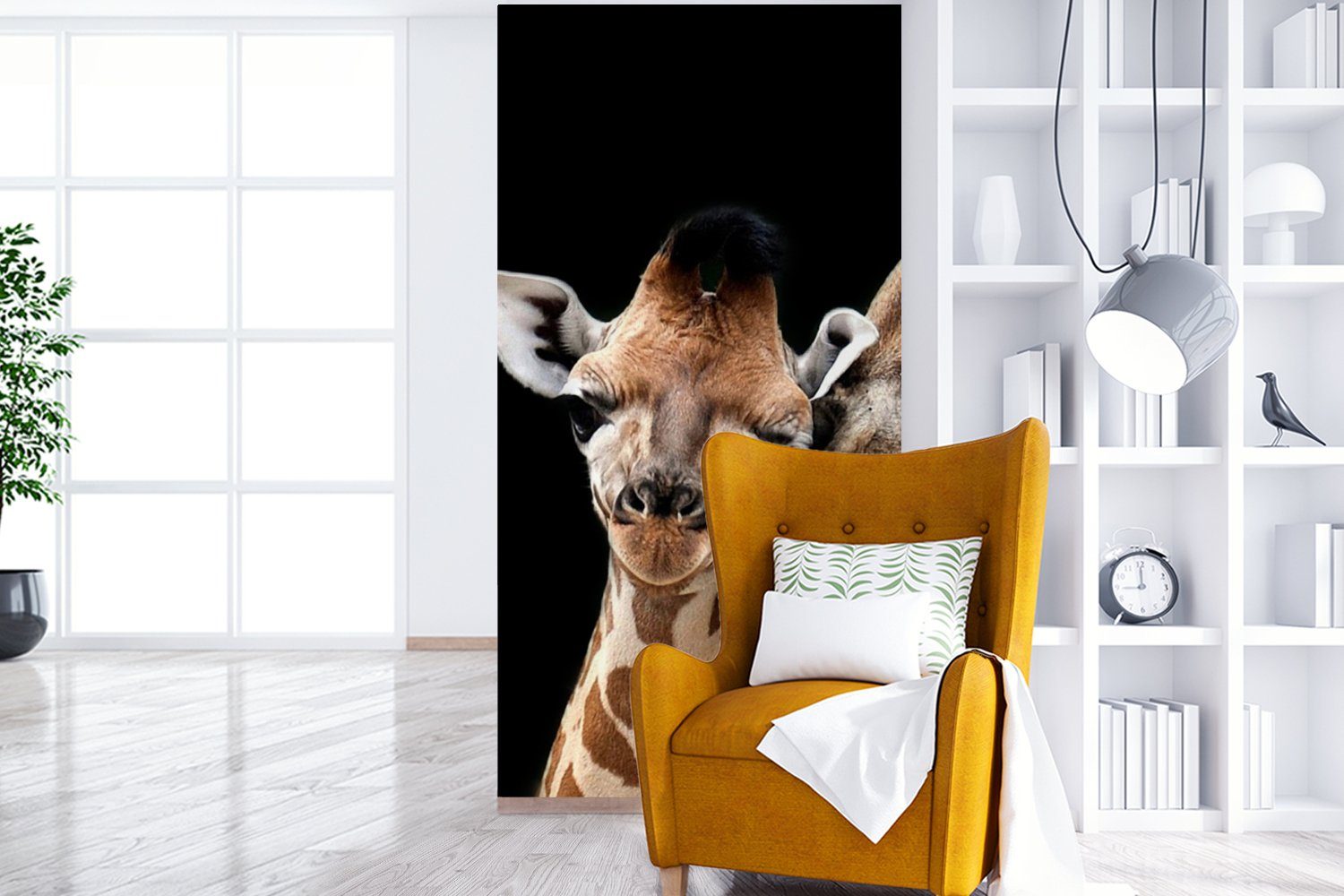 Vliestapete Schwarz MuchoWow Giraffe - - Küche, für Wohnzimmer - Porträt Schlafzimmer (2 Tiere Fototapete Tiere, Fototapete St), - Matt, bedruckt,