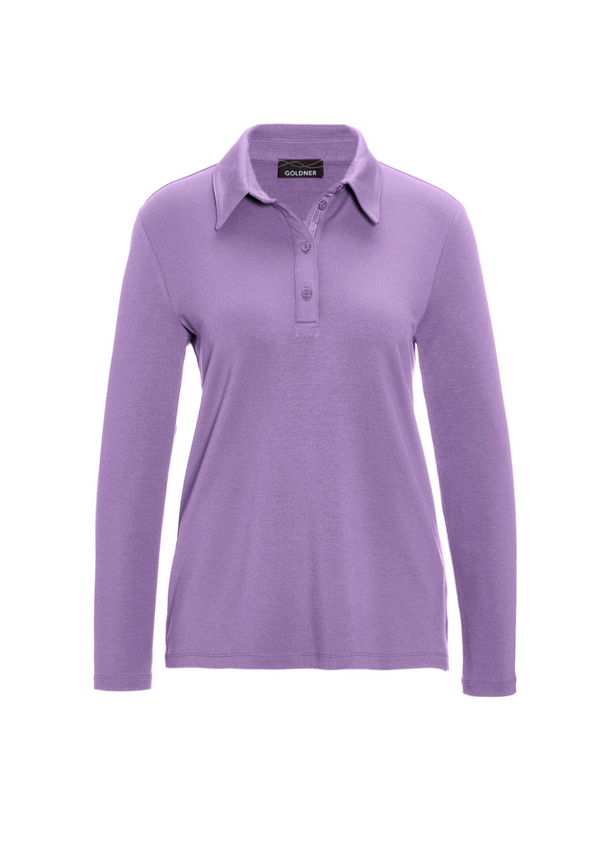 Poloshirt Langarm Poloshirt mit Schmuckband an Knopfleiste