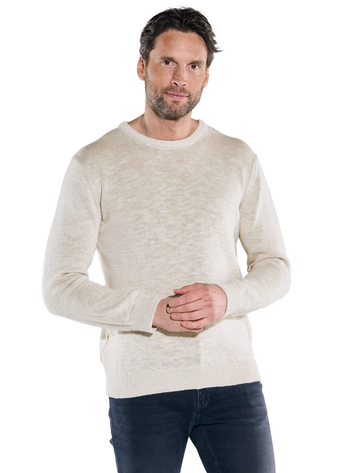 ENGBERS GERMANY Rundhalspullover Herren Pullover mit Leinenanteil, Naturweiss