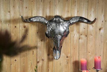 MichaelNoll Wanddekoobjekt Stierkopf Bullenschädel Geweih Wanddekoration Metall - XXL 75 cm