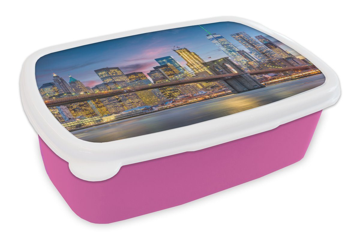 (2-tlg), Kinder, rosa Kunststoff Bridge Brotbox für Snackbox, Brooklyn York Erwachsene, New Kunststoff, Brotdose Mädchen, Lunchbox - Nacht, MuchoWow -