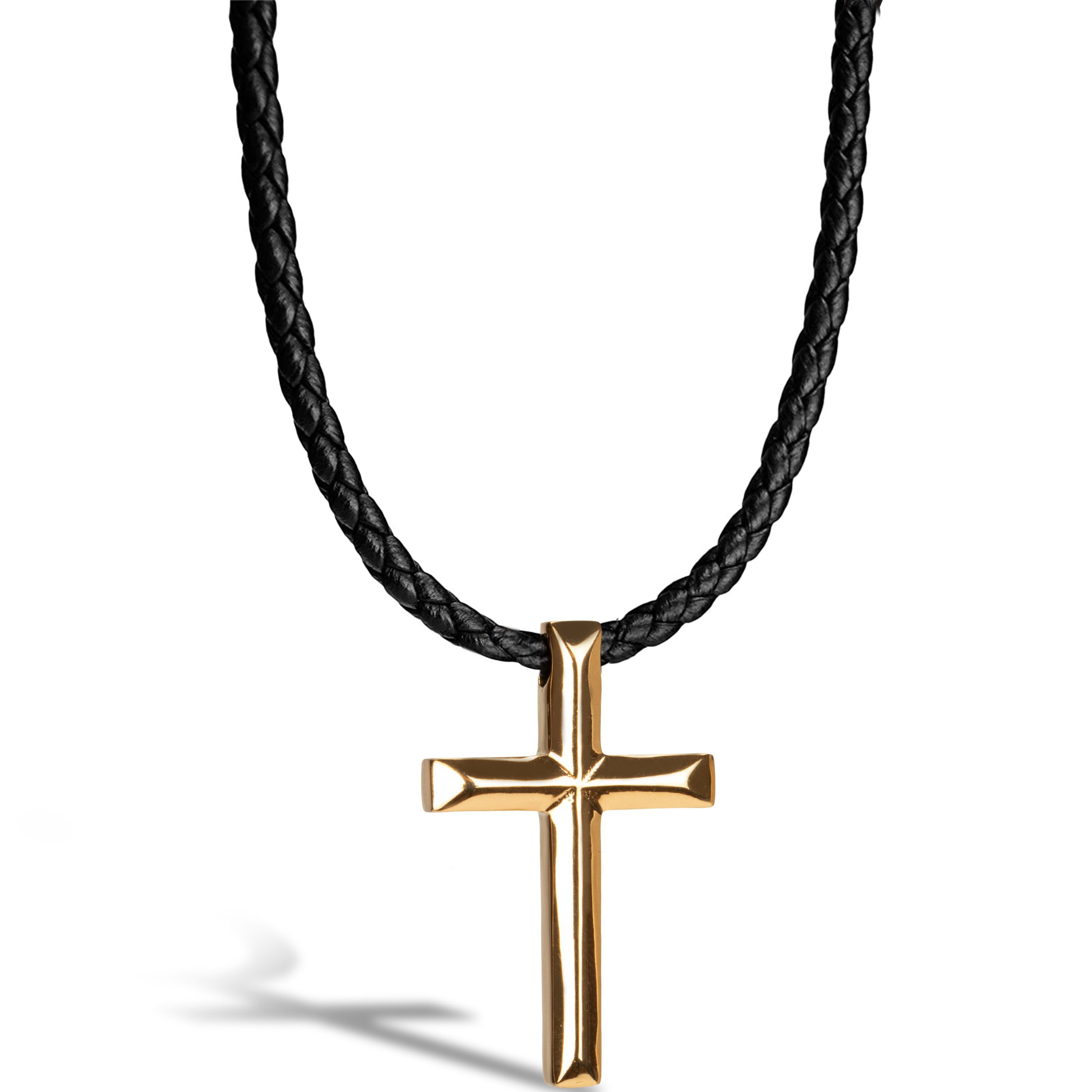 "Cross" SERASAR Echtleder Lederband aus Edelstahlanhänger mit Lederhalskette Gold (1-tlg),