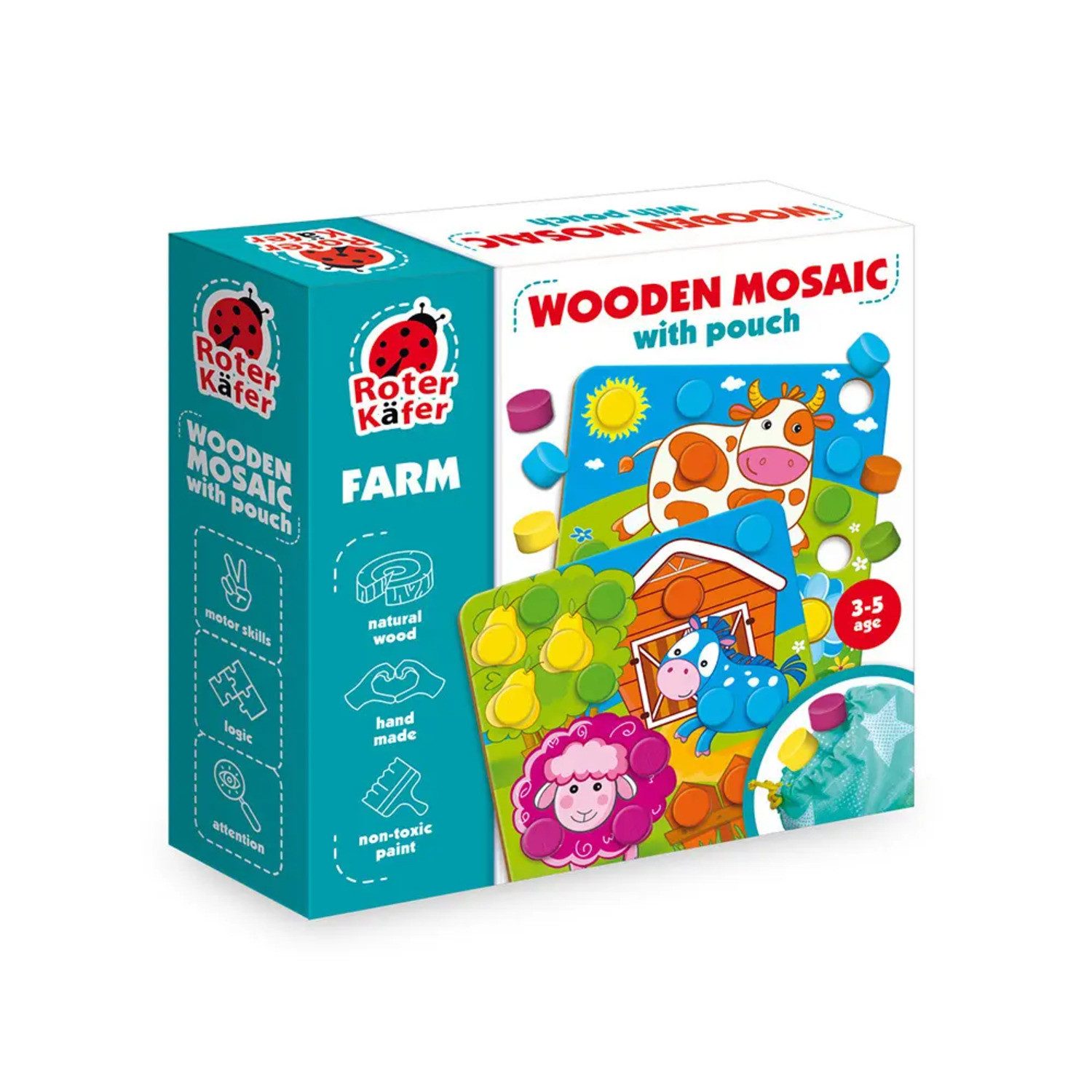 Käfer Spiel Lernspiel Holz-Mosaik mit Beutel. Bauernhof RW4003