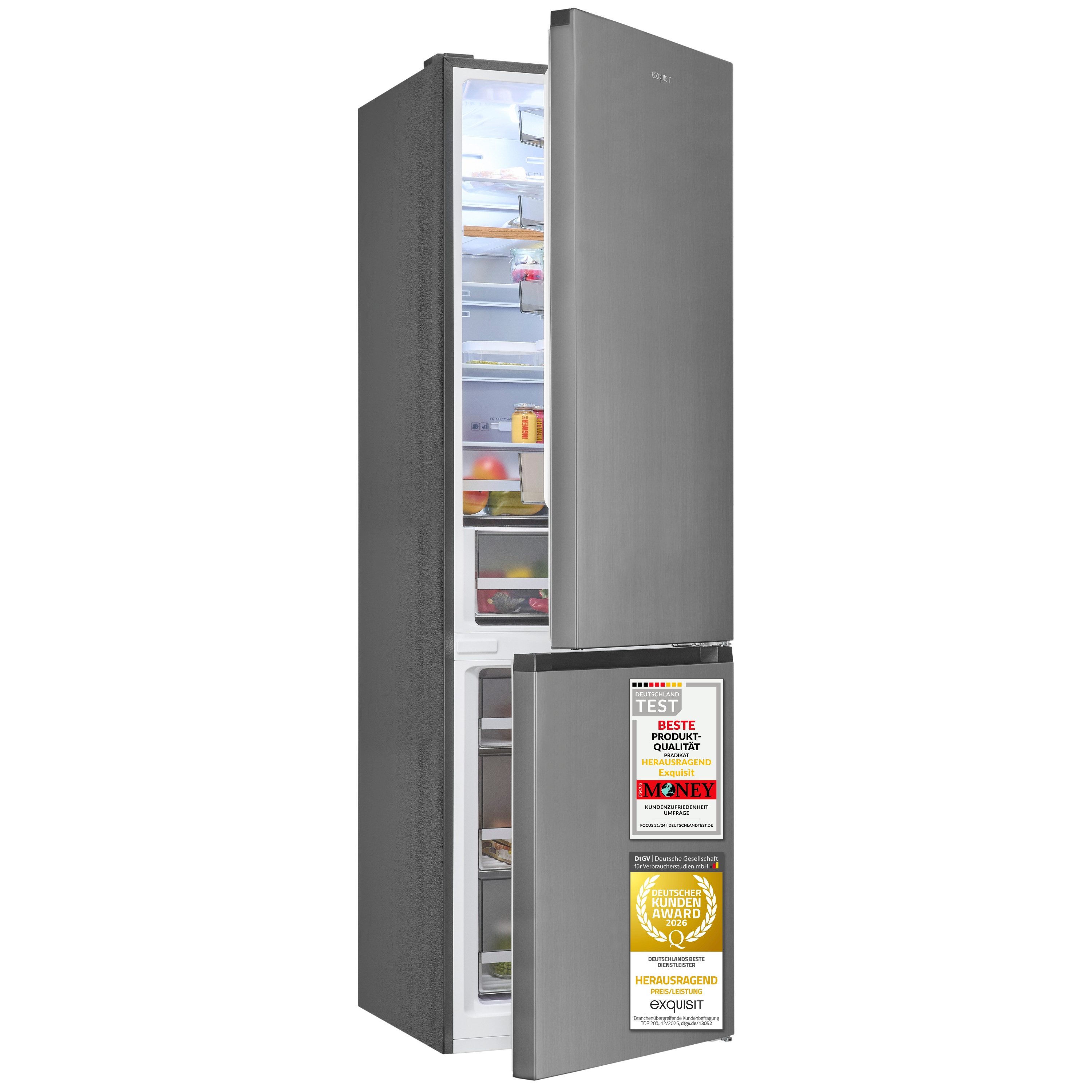 exquisit Kühl-/Gefrierkombination KGC5380-115-NF-040A, 200.5 cm hoch, 59.5 cm breit, 378 l Nutzinhalt gesamt, 4 Sternefach, Energieklasse A