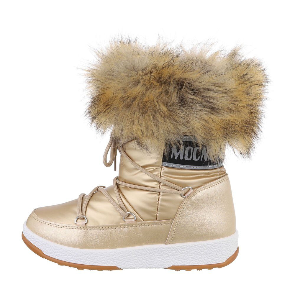 Ital-Design Damen Snowboots Freizeit Snowboots Flach Сапожки на шнуровкеetten in Gold