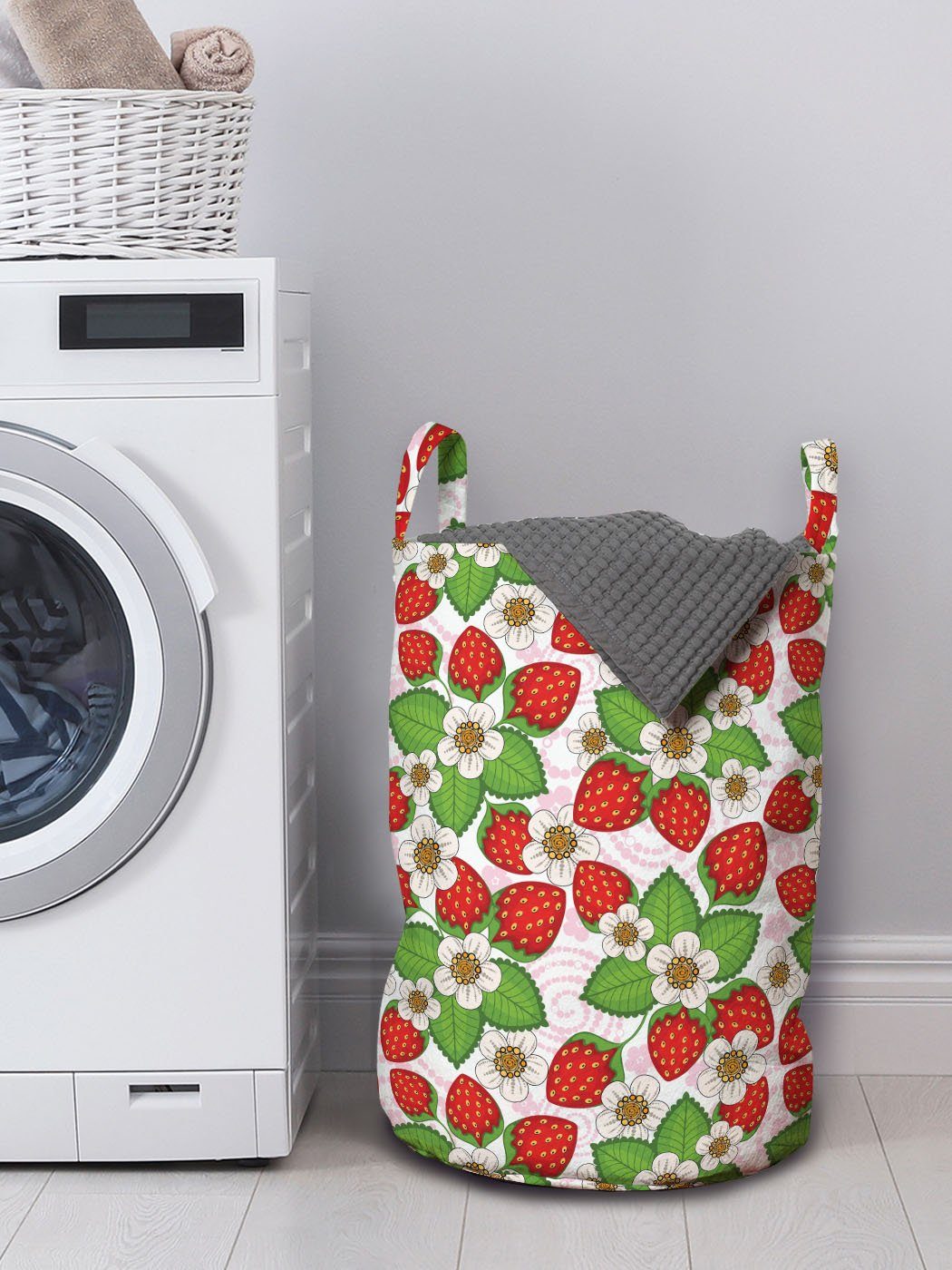 Griffen Waschsalons, Frühling Strawberry mit Floral Kordelzugverschluss Wäschesäckchen Wäschekorb für Szene Abakuhaus