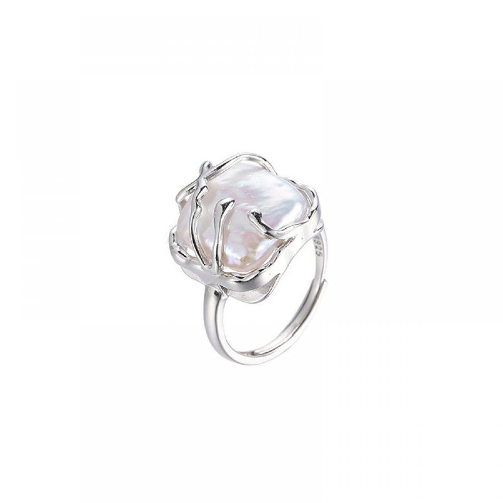 Invanter Fingerring S925 Sterling Silber Square Open Pearl Ring für Frauen, inkl.Geschenkbo,Valentinstagsgeschenke, Geburtstagsgeschenke für sie
