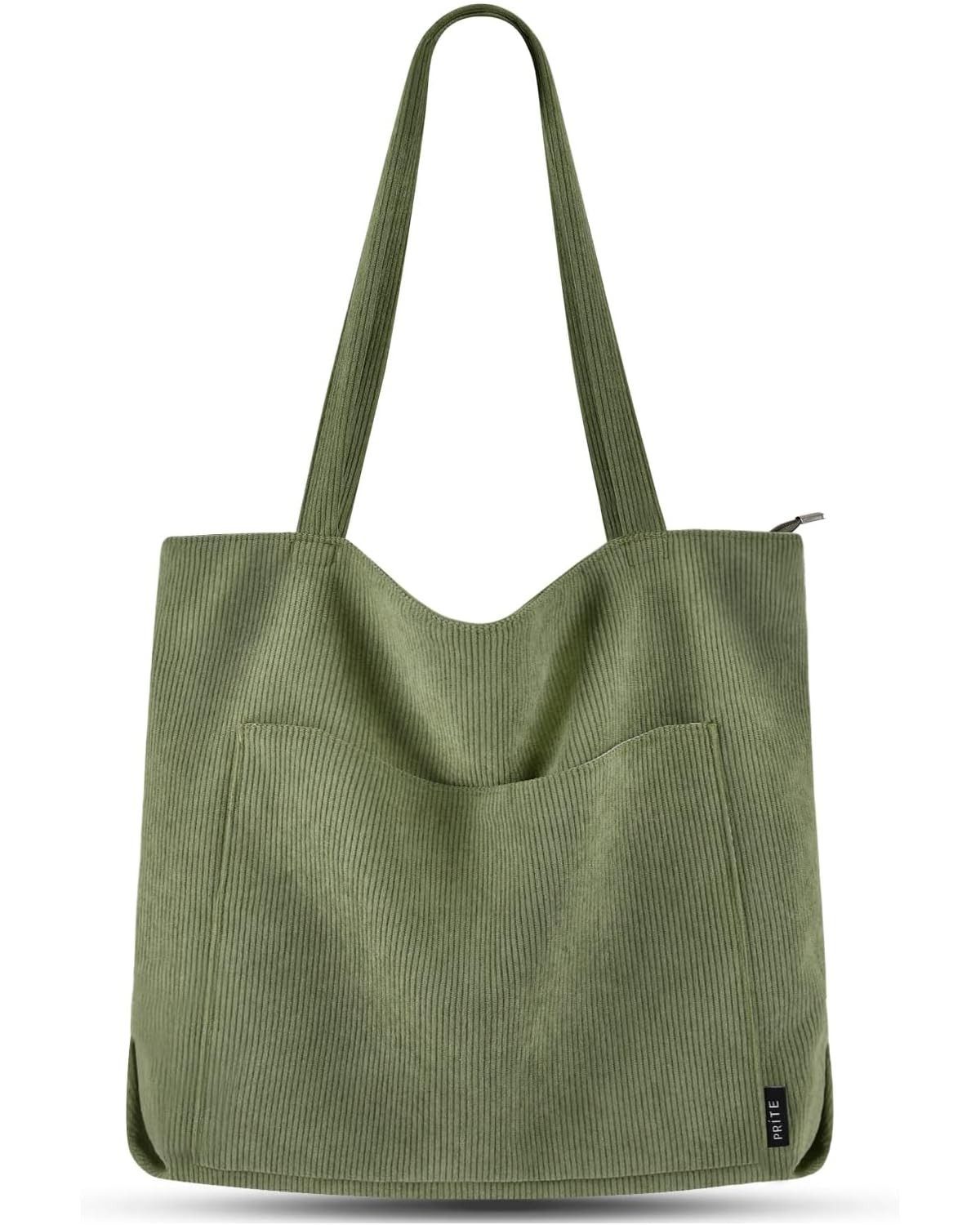 Agger Umhängetasche Cord-Handtasche oder Handtasche aus Cord, Große Tote-Bag,Shopper, Schultertasche aus Stoff für College, Schule, Arbeit und Einkaufen