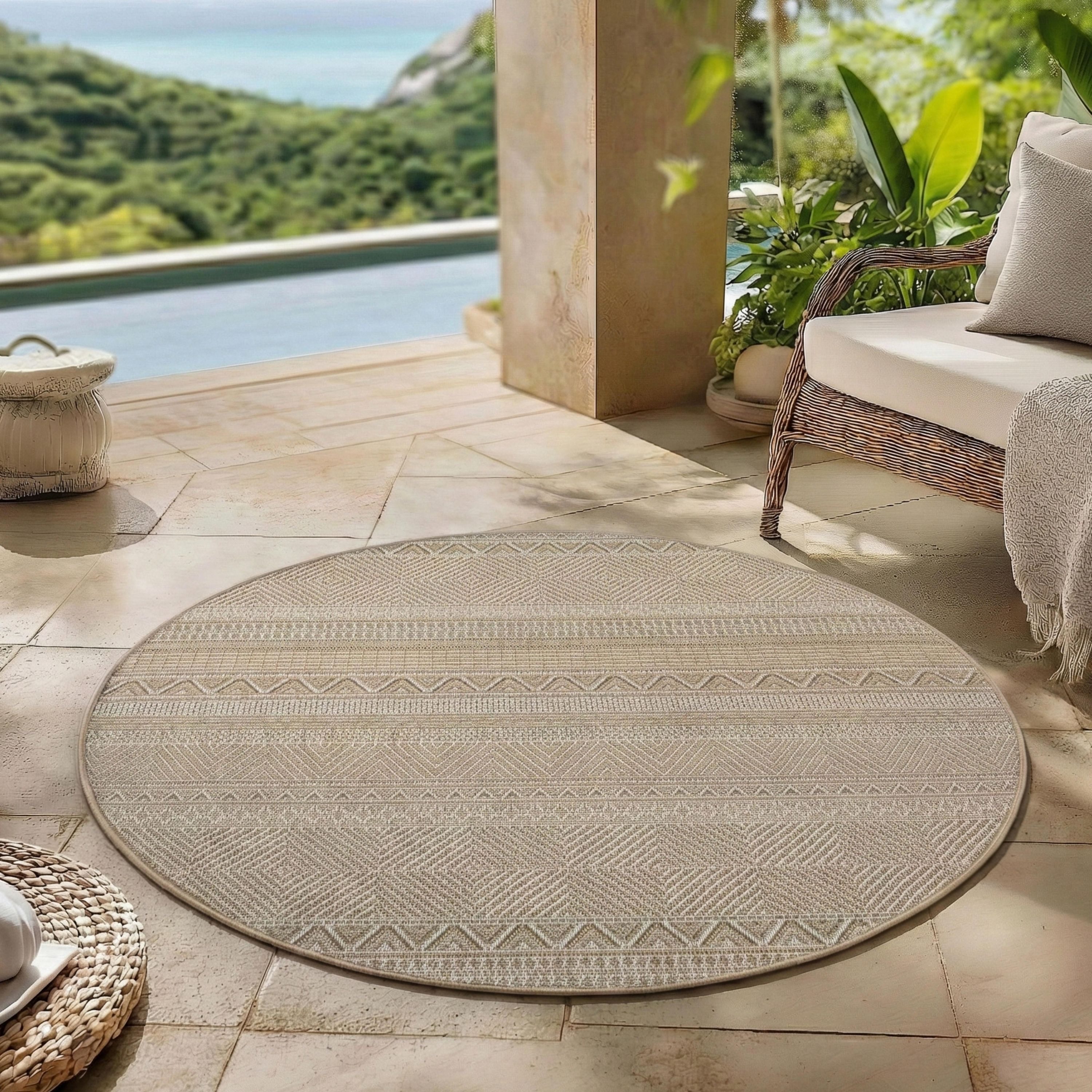 Carpettex Outdoorteppich Ethno- und Tribal-Teppiche, Rund, Höhe: 5 mm, Outdoor Teppich Wetterfest Modern Design Wohnzimmer Küchen Terrasse