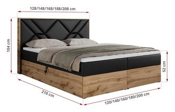 MKS MÖBEL Boxspringbett GUNAR, Doppelbett, Multipocket-Matratze und Topper, Eiche Holzrahmen