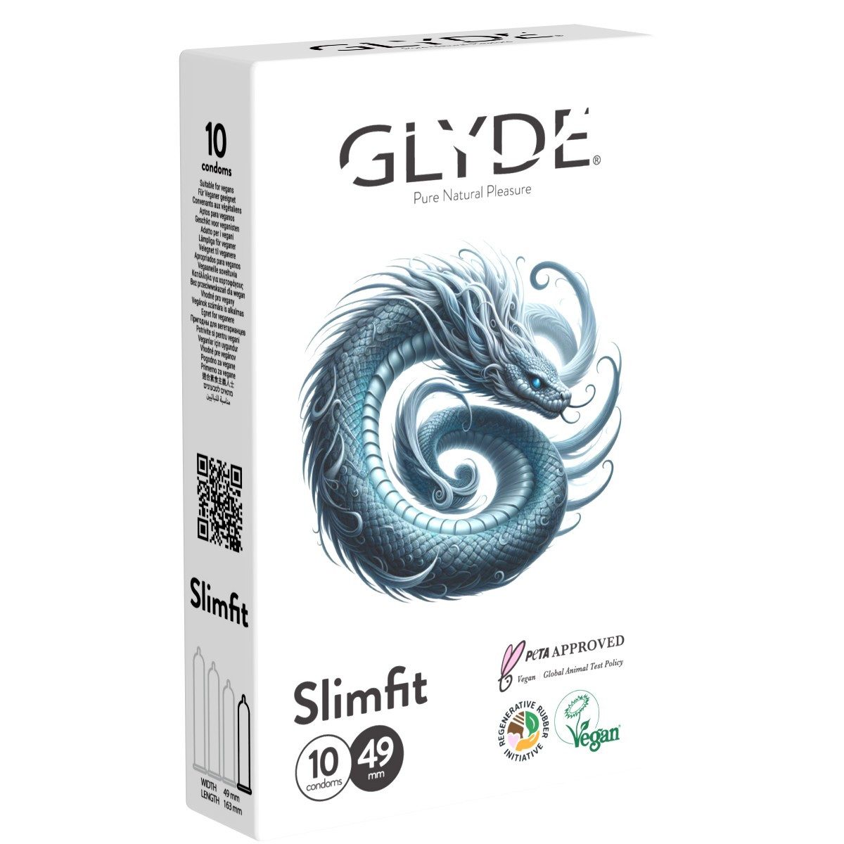 Glyde Kondome Slimfit Packung mit, 10 St., schmal, zertifiziert mit der Vegan-Blume