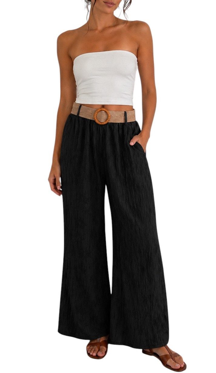 Mississhop Palazzohose Damen Palazzo Hose mit weitem Bein und elastischem Bund mit Gürtel S/M