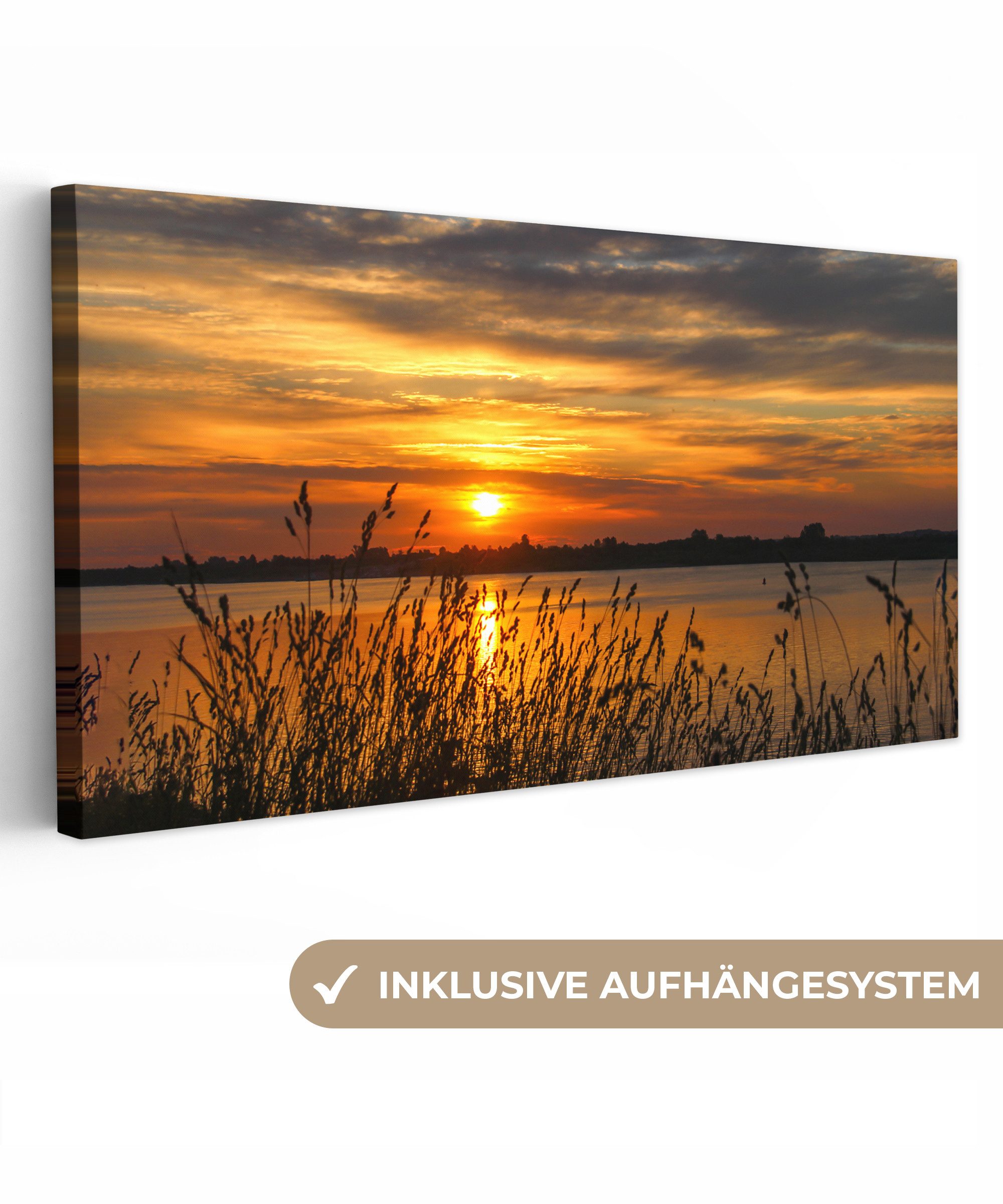 OneMillionCanvasses® Leinwandbild Panorama Sonnenuntergang - Meer günstig online kaufen