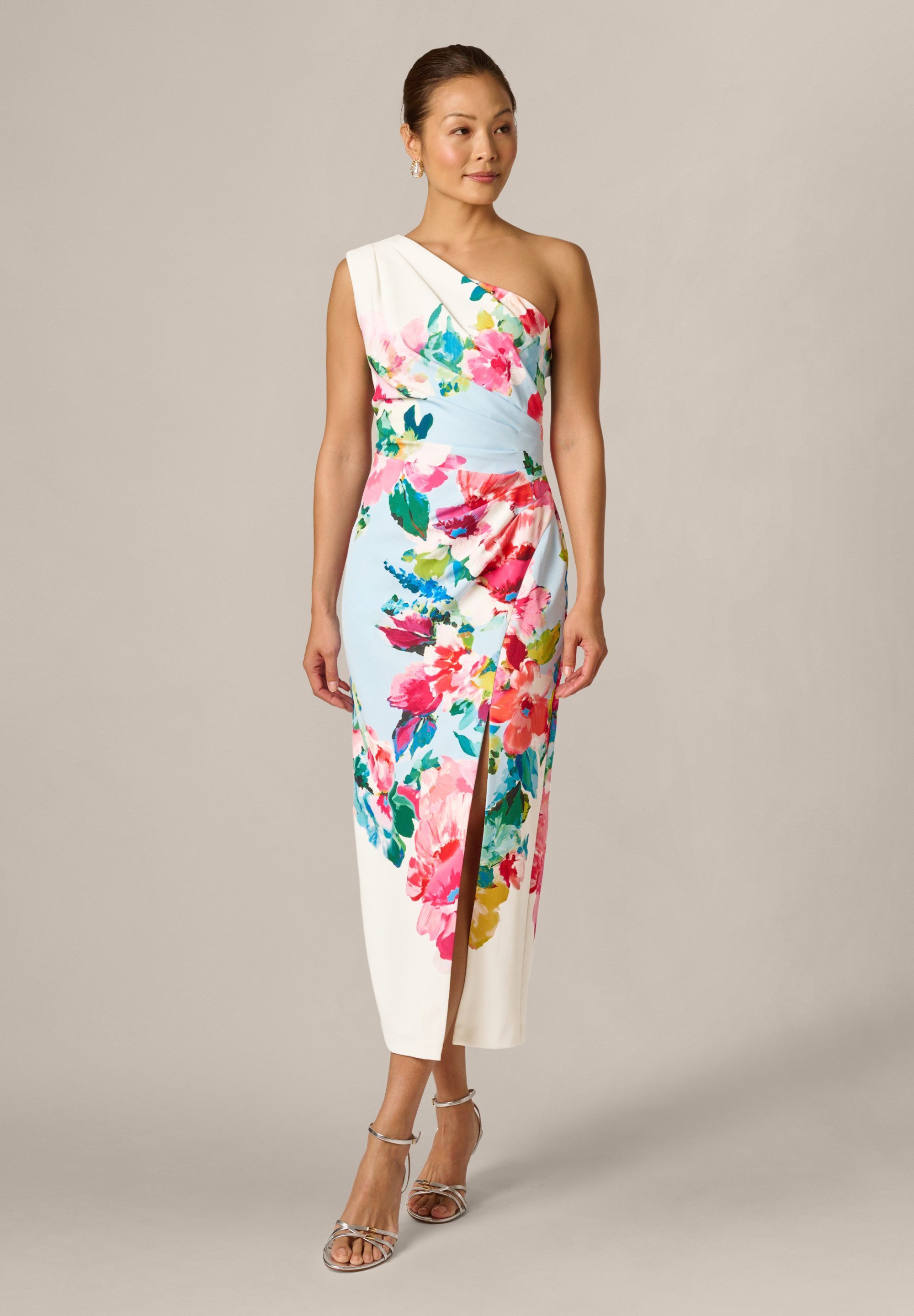 Midikleid One Shoulder Border Dress