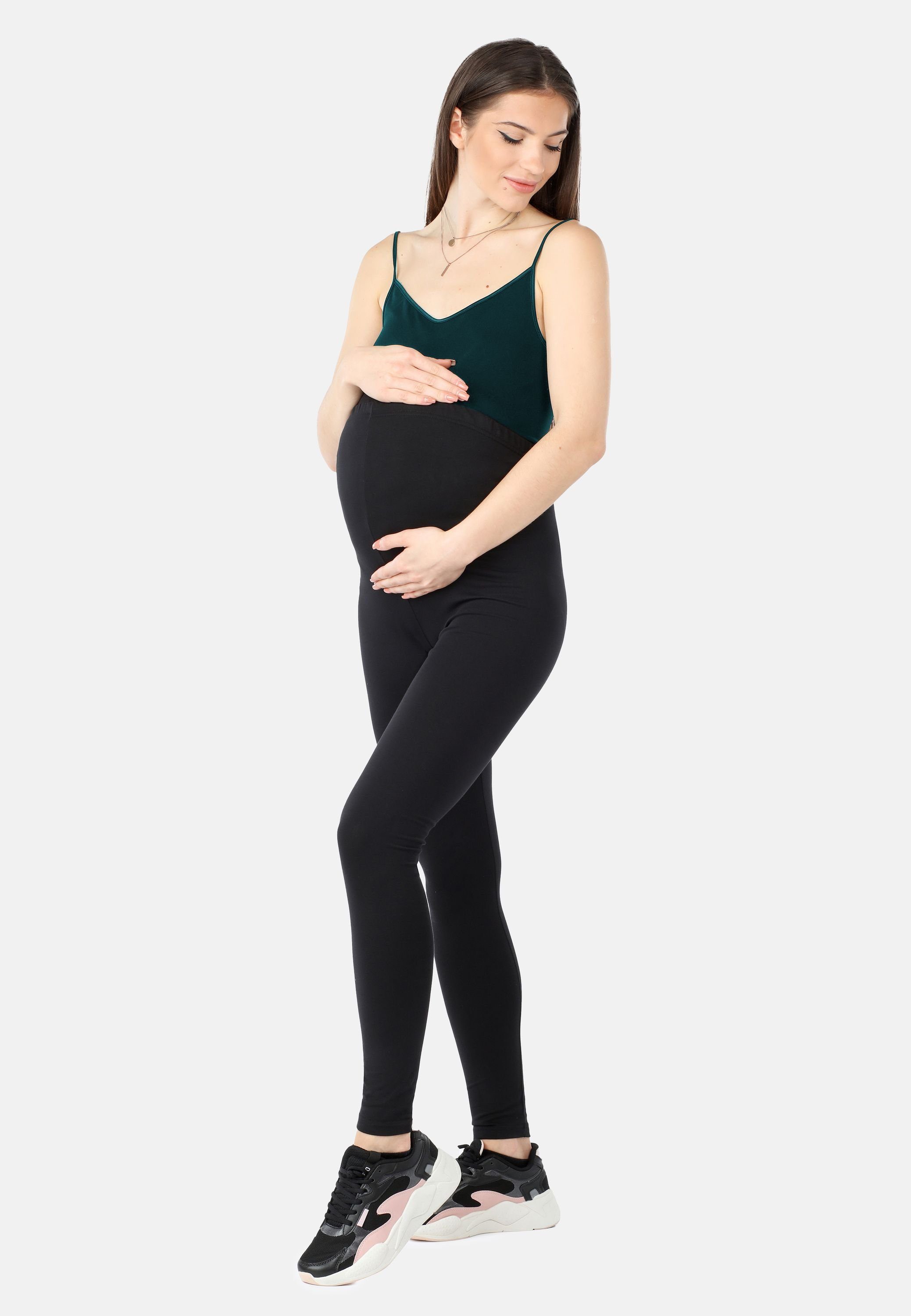 aus elastischer (1-tlg) Umstandsleggings Schwarz Bund Lange Damen Mammy BE20-283 Umstandsleggings Be Bio-Baumwolle