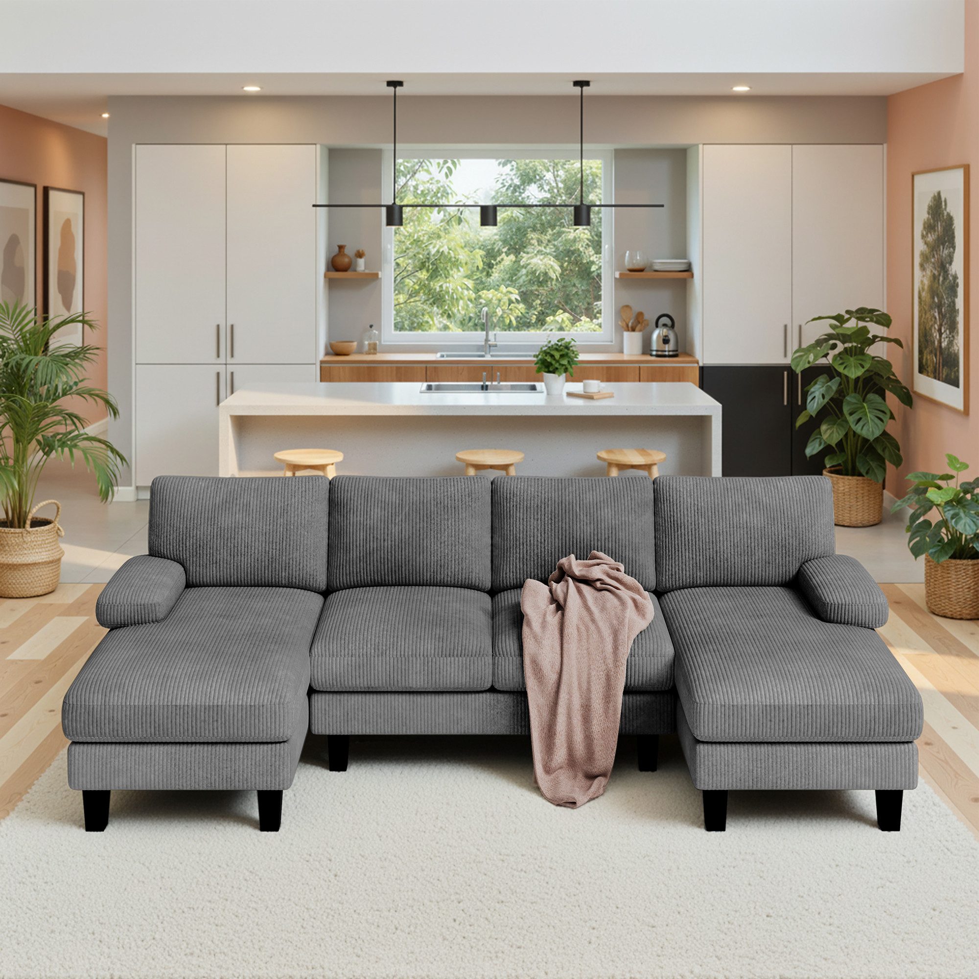 Bealife Ecksofa Soft&Cosy XL Big sofa, U-Form Couch, B:270 CM, mit zwei Chaise-Lounges,stabile Füße und kuschelige Sitzkissen