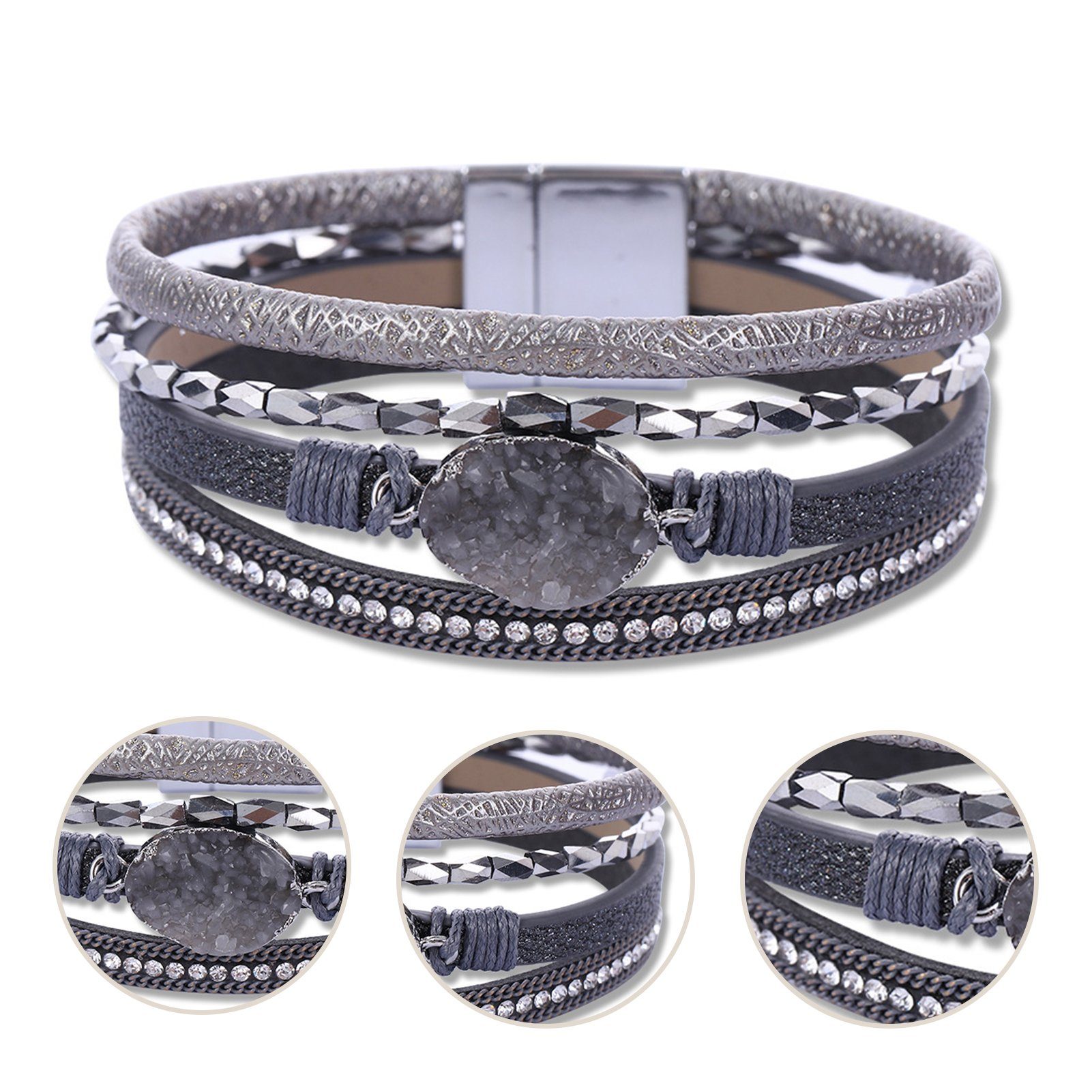 Rutaqian Armband Armband, Boho-Manschettenarmbänder, Kristallperlen-Armband Grau