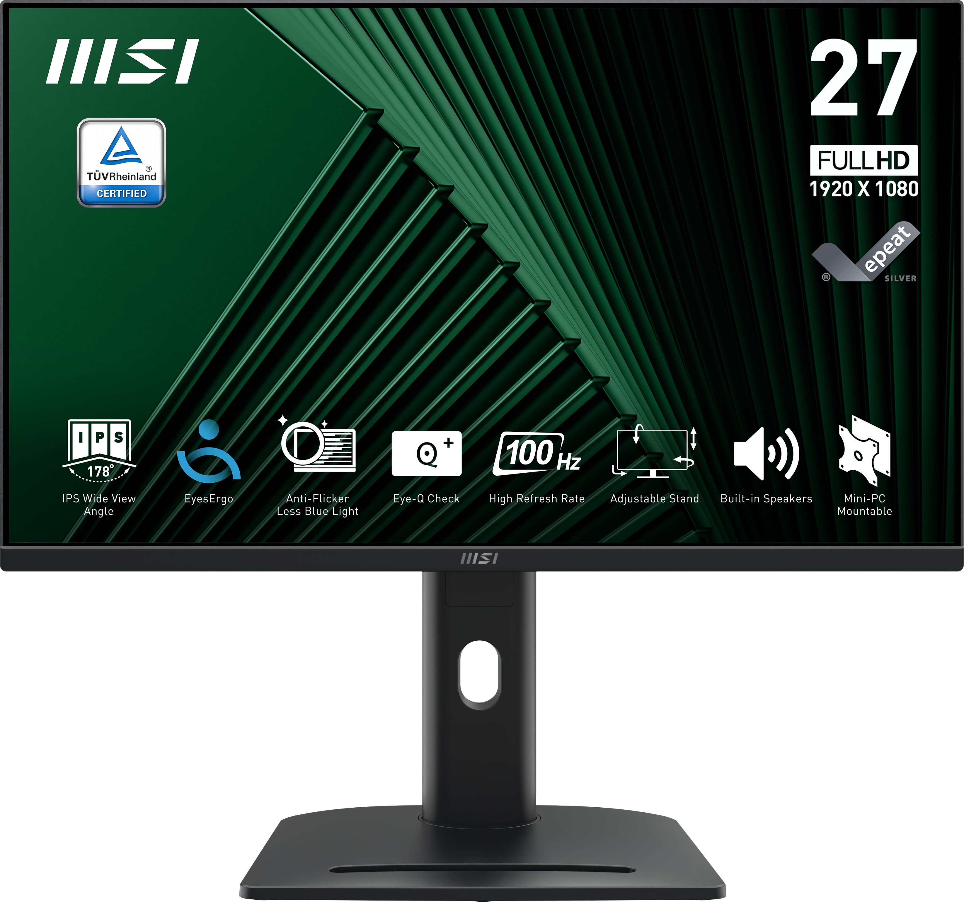 MSI PRO MP275PG LED-Monitor (69 cm/27 ", 1920 x 1080 px, Full HD, 1 ms Reaktionszeit, 100 Hz, IPS-LED, neig-,schwenk-, höhenverstellbar, Pivot)