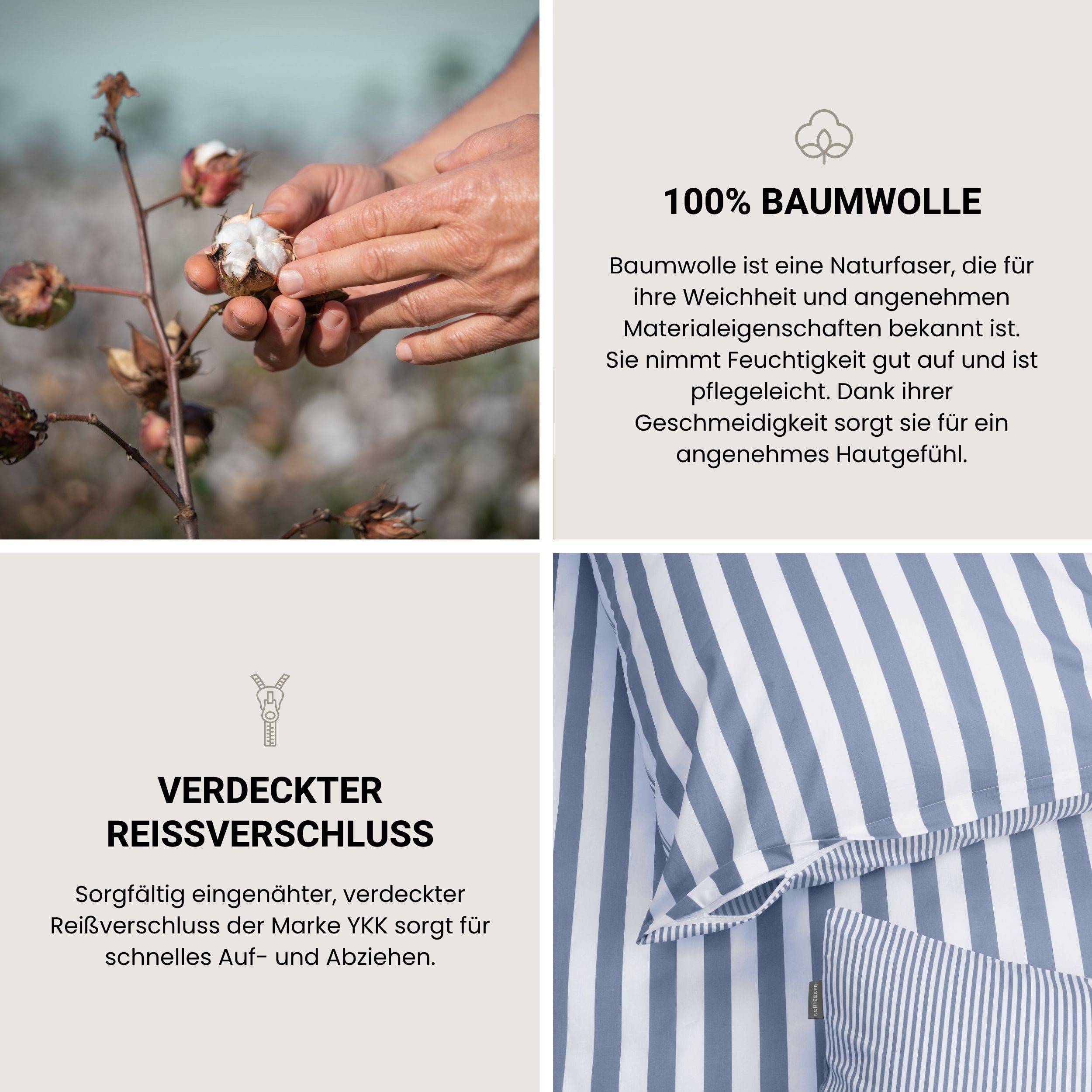 Schiesser Wendebettwäsche Marie aus weicher Baumwolle und Streifen Allover, Renforcé, 2 teilig, OEKO-TEX® MADE IN GREEN – Bild 3 von 5