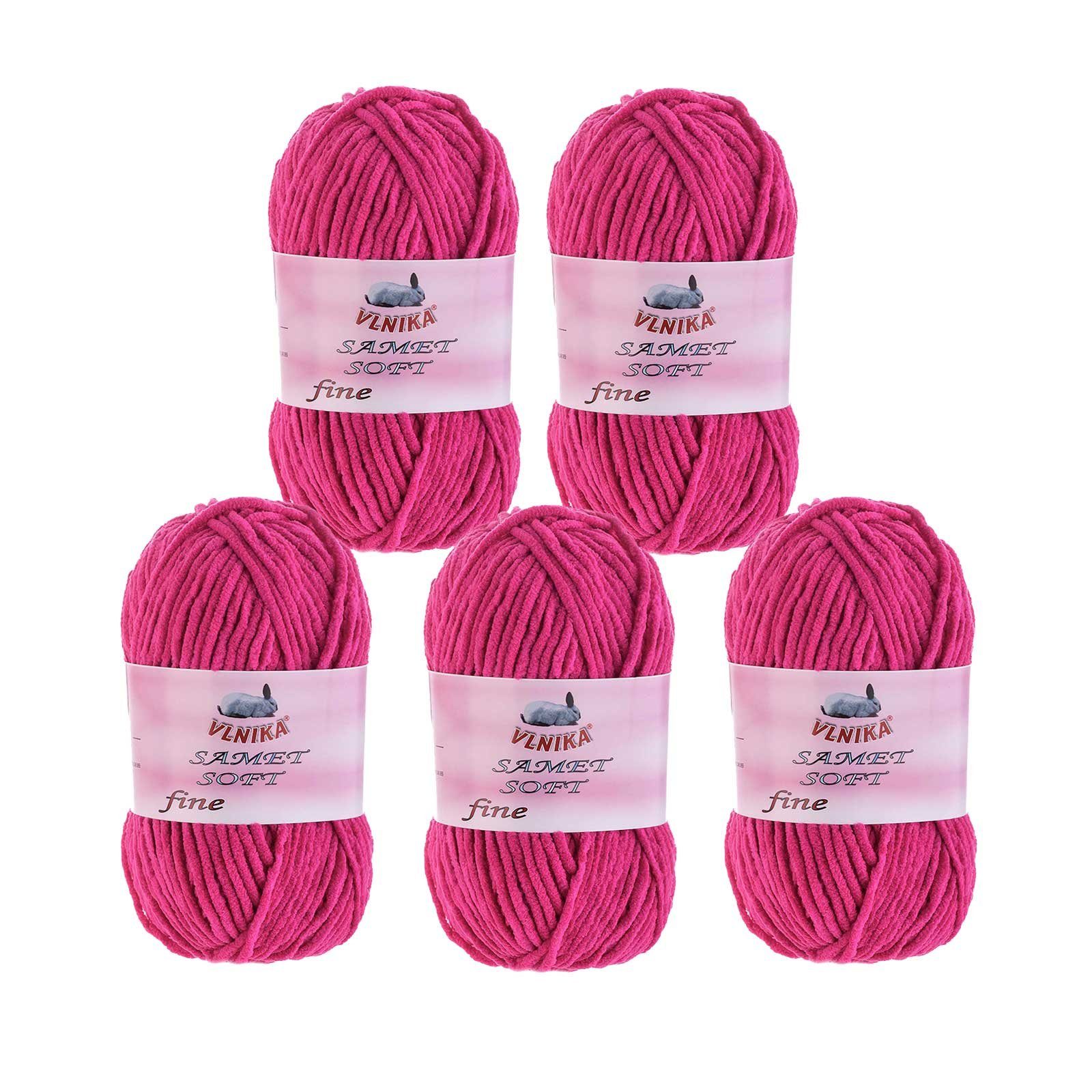VLNIKA 5 x 100g Strickgarn Samet Soft Fine Samtwolle Strickwolle flauschige Häkelwolle, 500 m, 281 pink