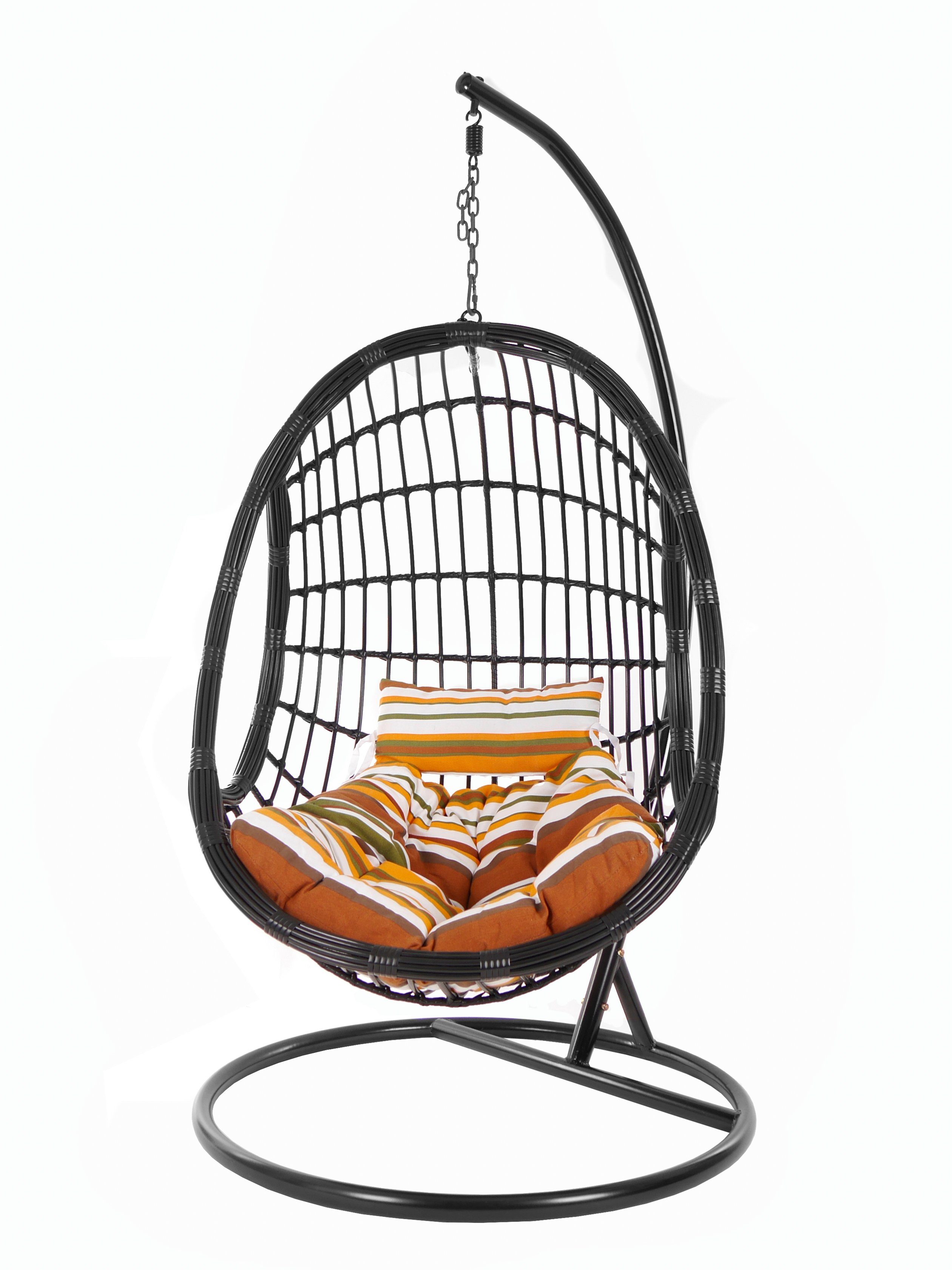 und KIDEO Chair, Design Hängesessel Swing retro mit Loungemöbel, Kissen, Hängesessel PALMANOVA (8640 stripes) Gestell black, Schwebesessel, gestreift schwarz, retro edles
