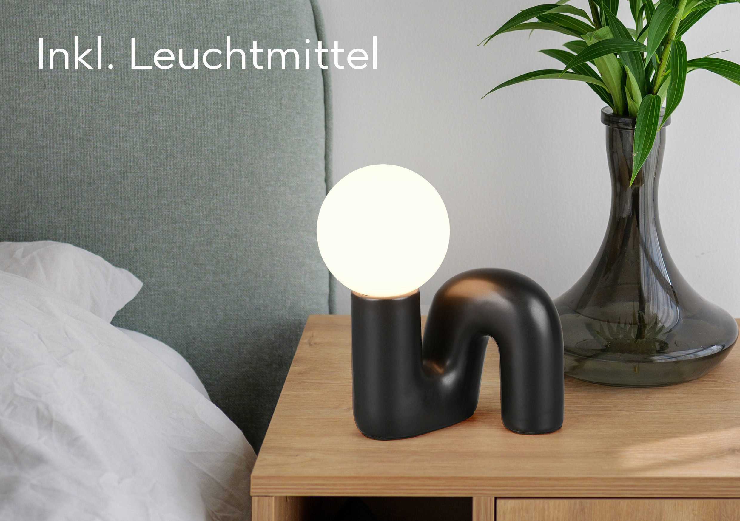 Reality Leuchten Tischleuchte QUINN, Keramik Tischlampe m. Glasschirm, Set inkl 2xG9 Leuchtmittel 3W, Ein-/Ausschalter, Leuchtmittel wechselbar, Warmweiß, Design Nachttischlampe, Schreibtischlampe Höhe 22cm, Glas Lampenschirm