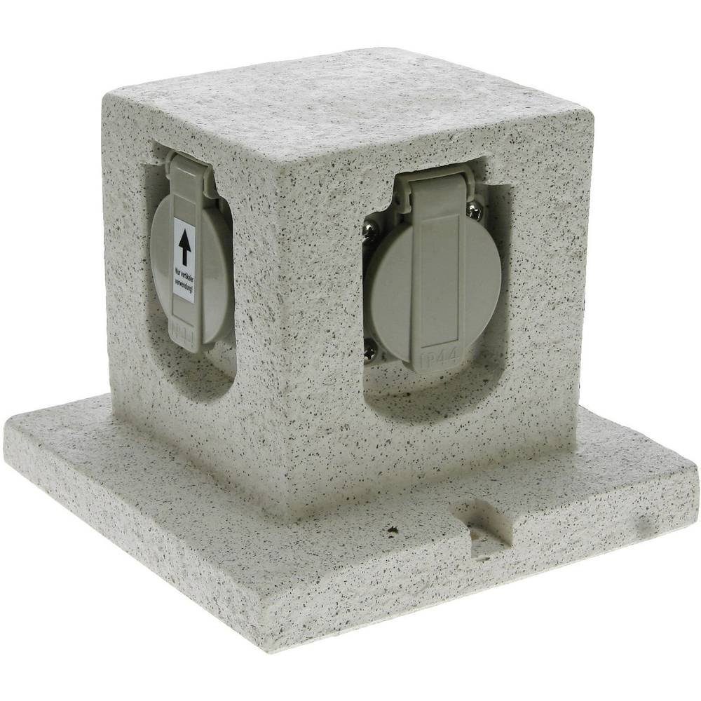 HEITRONIC Gartensteckdose 4-fach Würfel 36315, Steinoptik