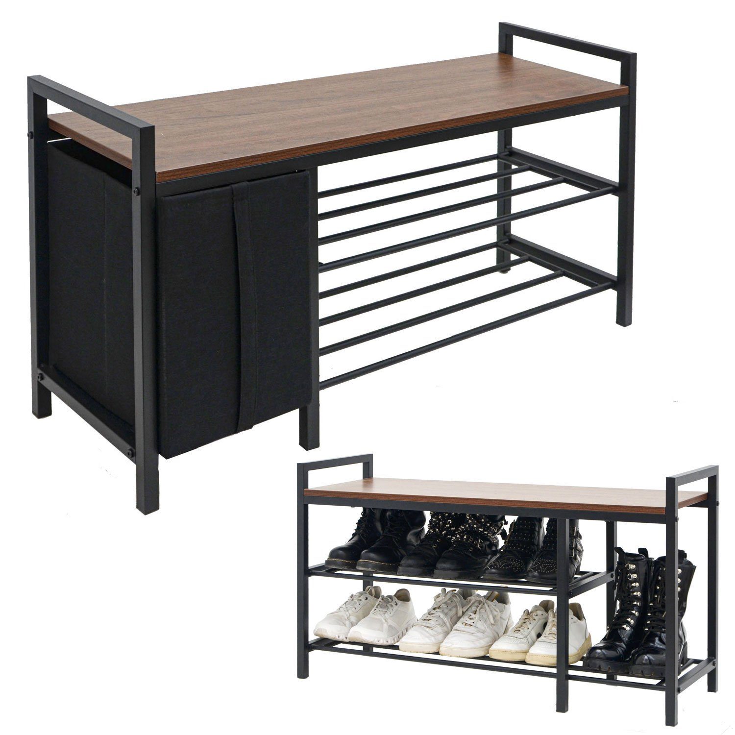 Schuhbank 92x30x51 cm - Schuhregal mit Schubladen & Sitzfläche - Sitzbank Metall