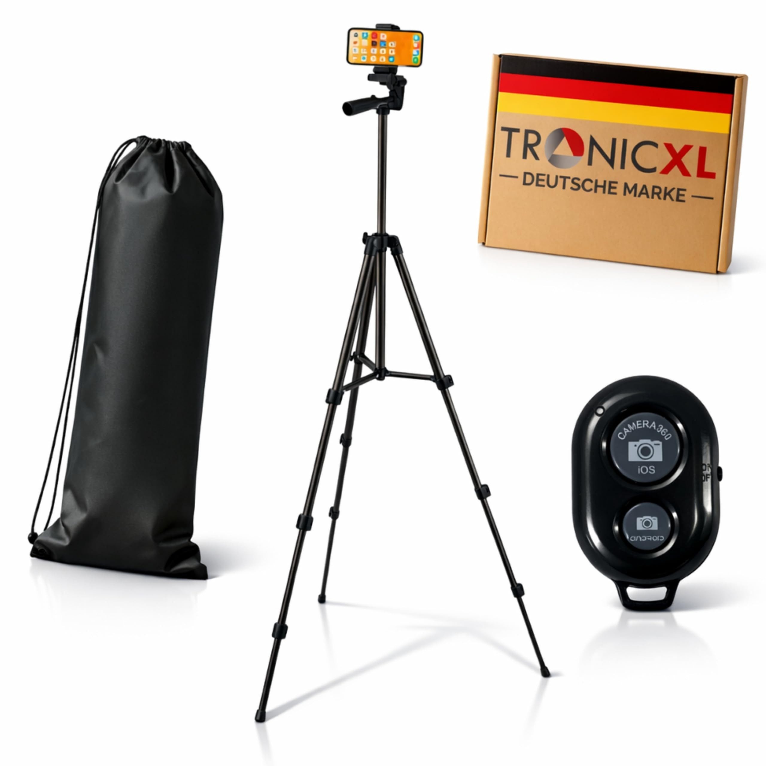TronicXL Handystativ Stativ mit Fernbedienung Smartphone passend für iPhone Dreibeinstativ (Handy Halterung hoch groß Reise)