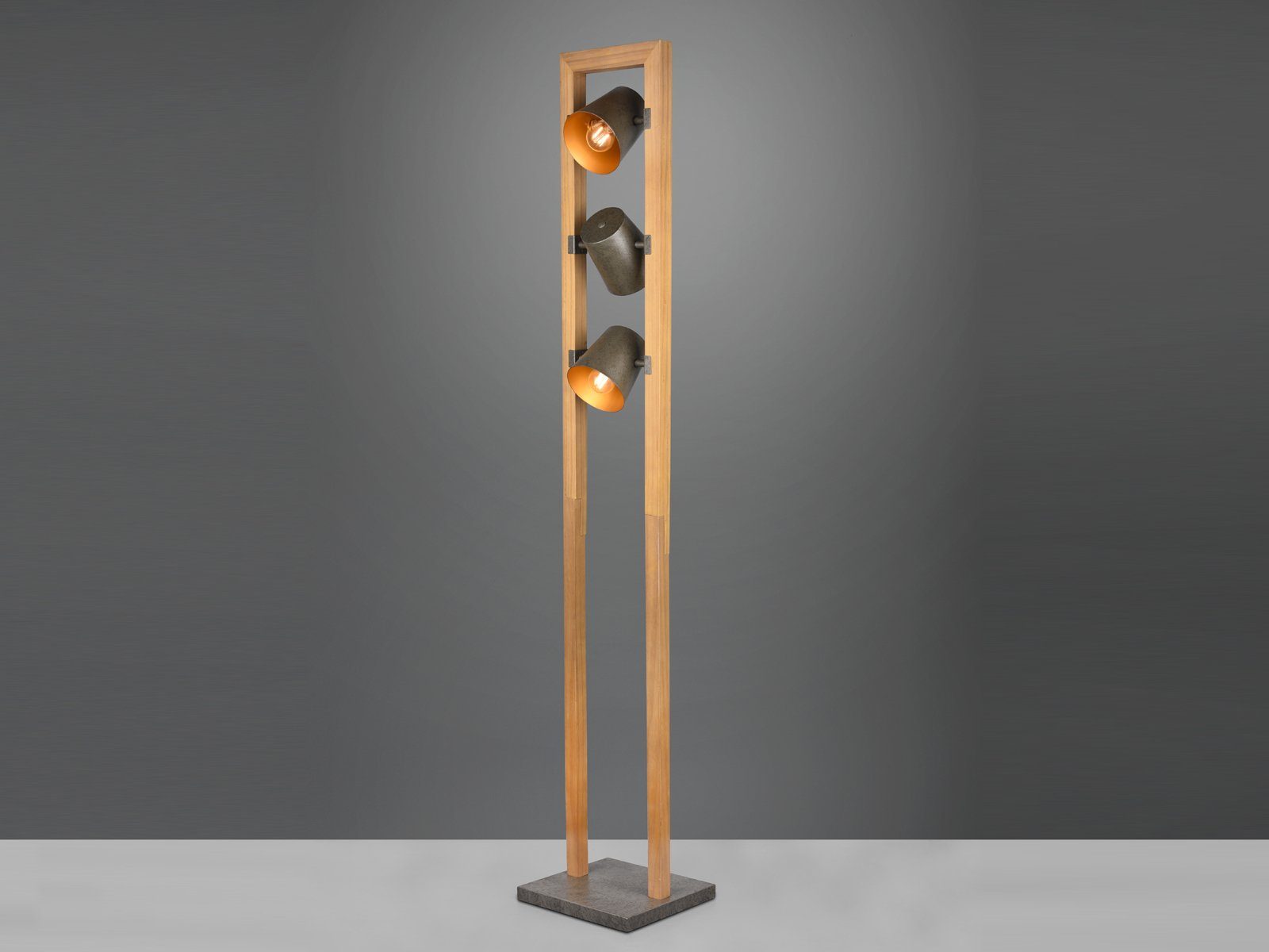 TRIO Leuchten LED Stehlampe, Dimmfunktion, LED wechselbar, Warmweiß, Ausgefallene moderne Industrial Vintage Holz Lampenschirm, Höhe 150cm