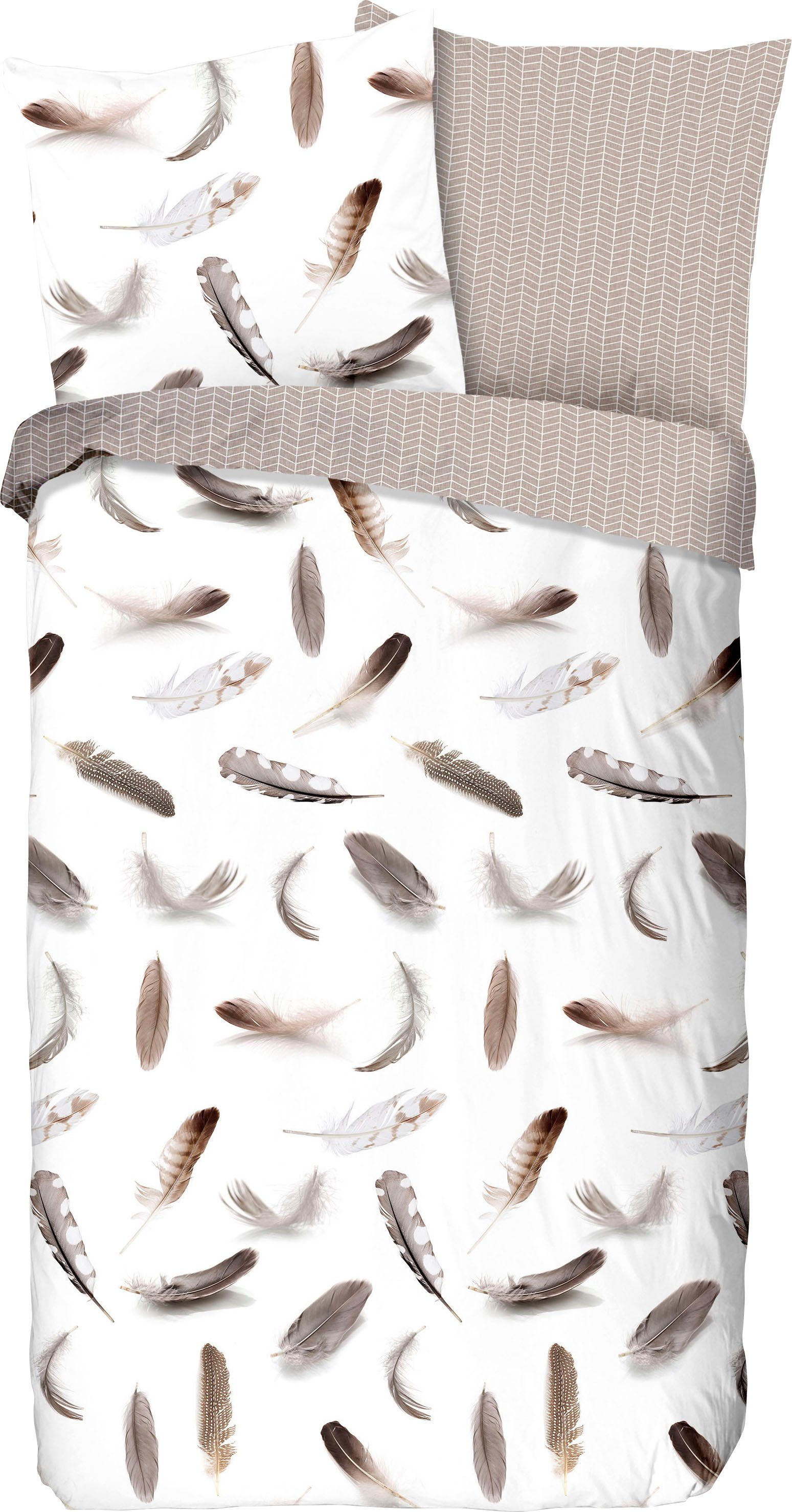 good morning Wendebettwäsche Feathers, Flanell, 2 teilig, Biber, 135x200, Warm, Weich, Wendeoptik, Reißverschluss, Federn, Weiß