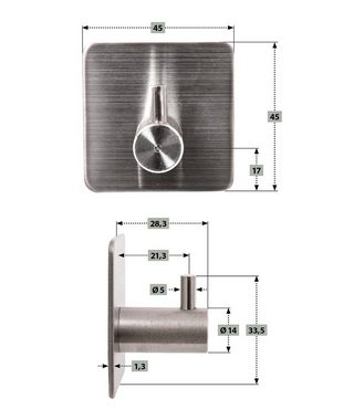 aquaSu Handtuchhaken Limited, Badezimmer, (4er Set, 4-St), Wandhaken in Chrom, zur Klebemontage, Edelstahl, 870474