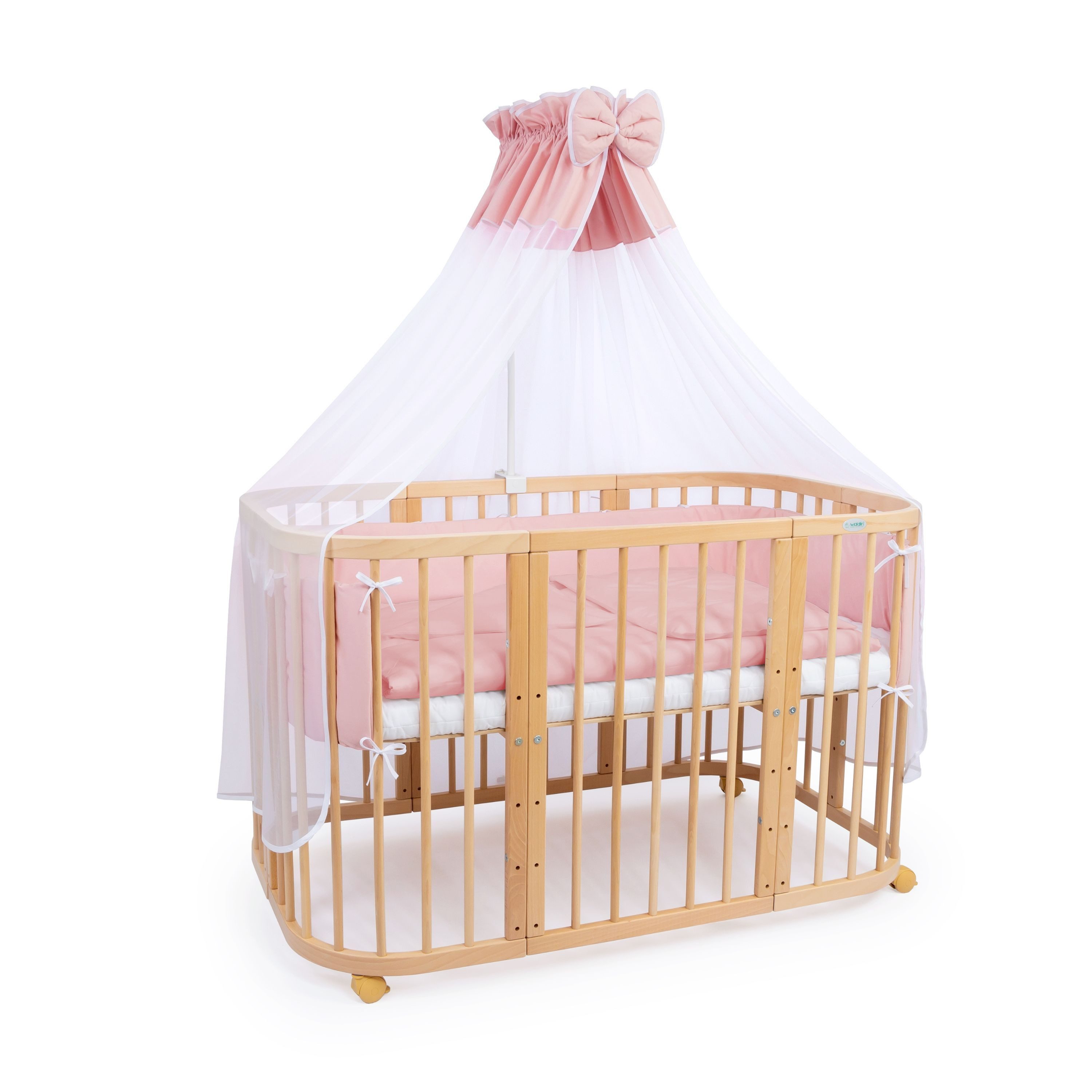 Waldin Babybett Mobiles Babybett aus Holz 7in1 mit Matratze, mitwachsend