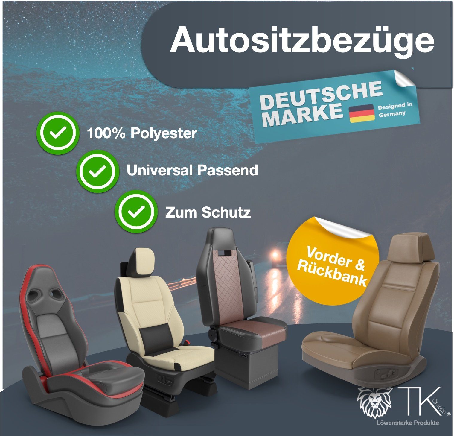 TK Rücksitze, 1-tlg. Autositzbezug Auto - 4er Gruppe - & Autositzbezüge Vordersite Schonbezüge