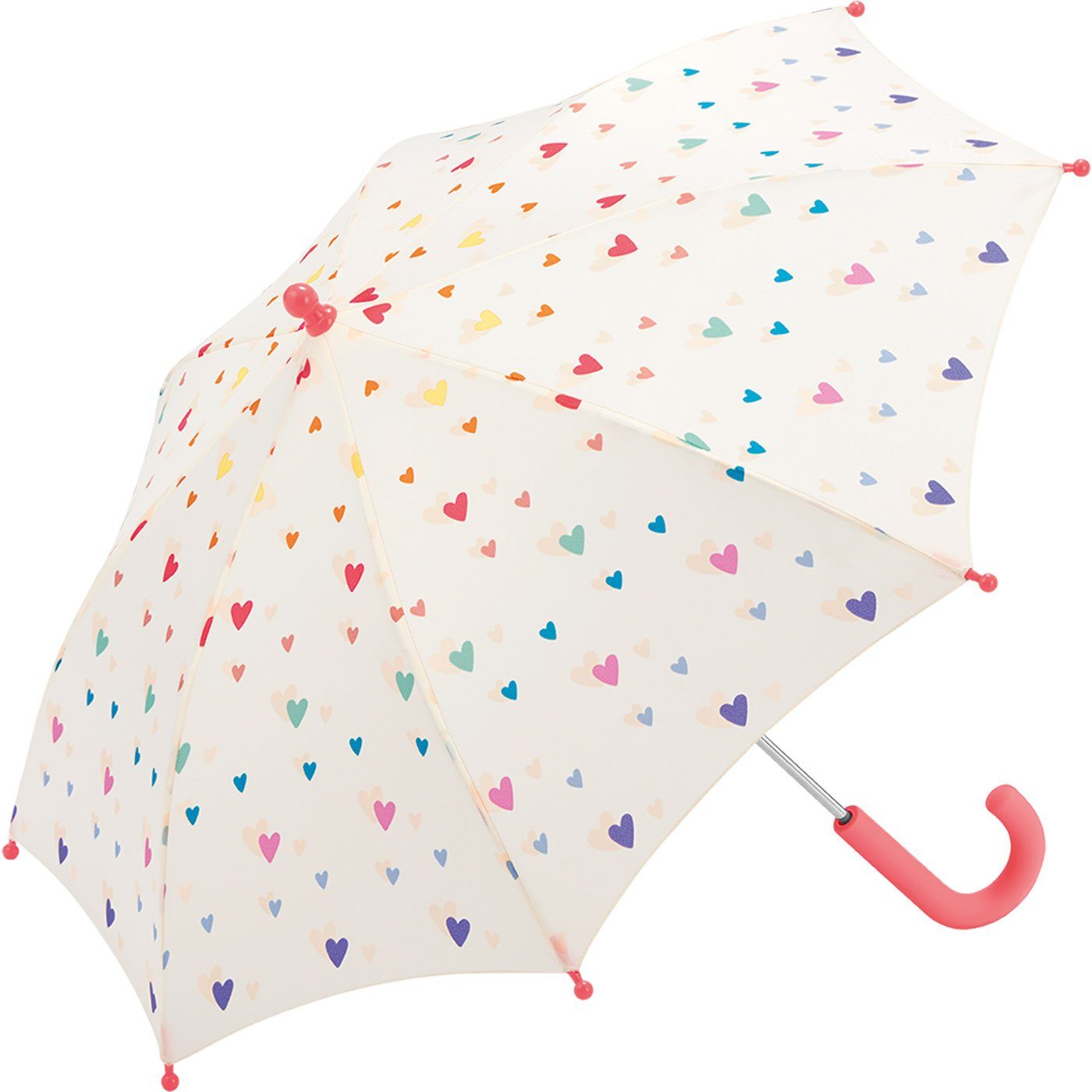 Esprit Stockregenschirm kleiner Stockschirm für bunten niedlichem, für mit Herzen-Design Kindergartenkinder, Mädchen