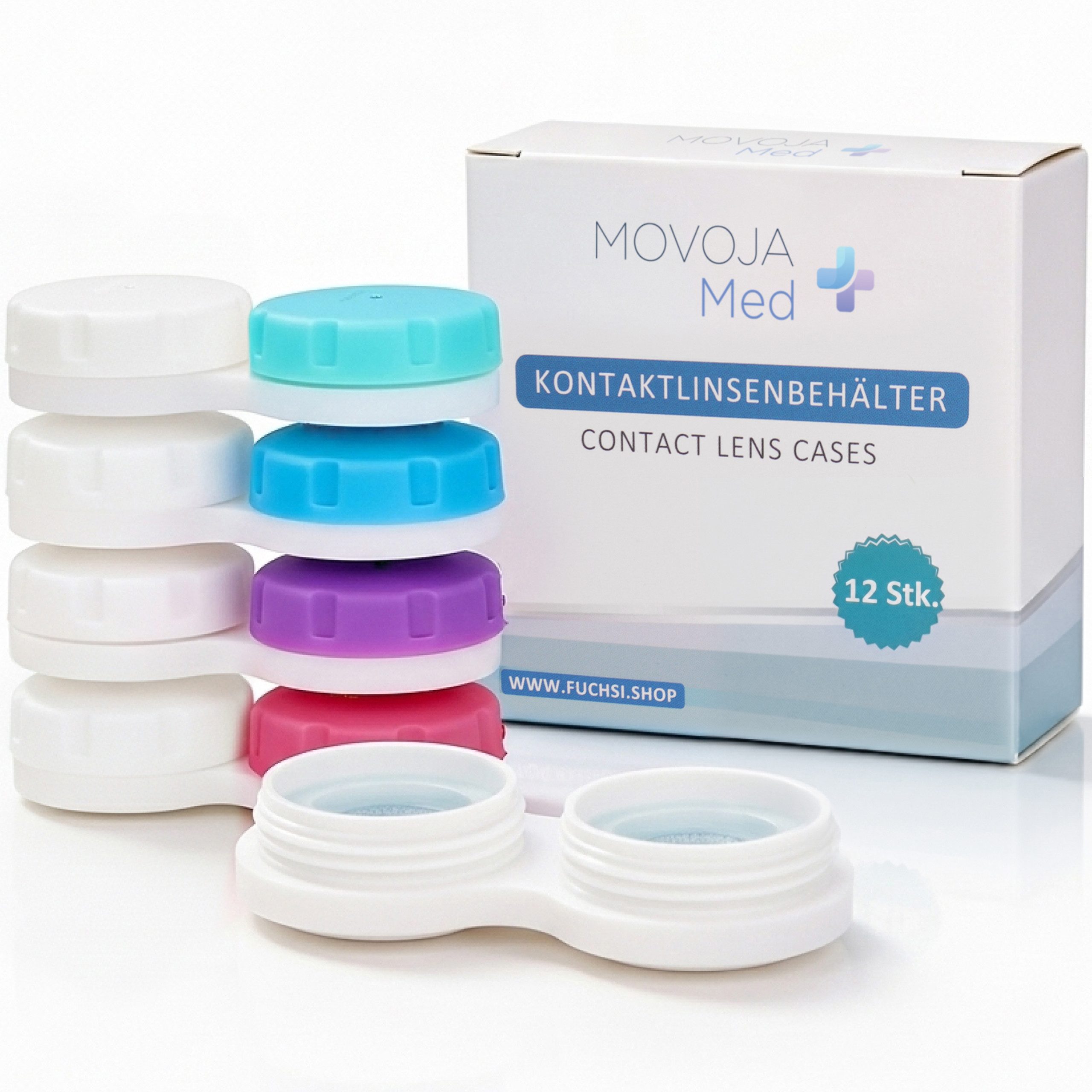 MOVOJA Kontaktlinsenbehälter Kontaktlinsenbehälter, auslaufsichere Linsenboxen mit L/R-Markierung, Auslaufsicher, Keimfrei, Für Weiche & Harte Linsen, 4pcs, 10pcs